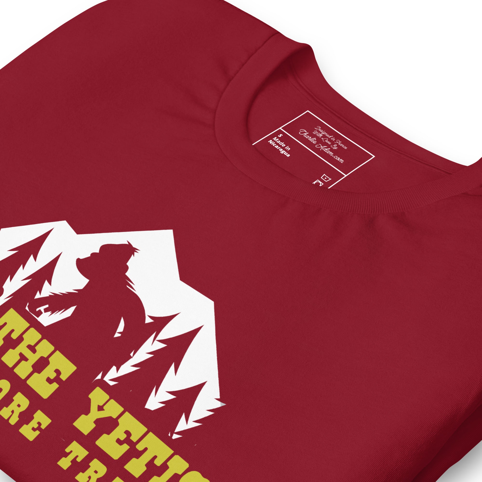 T-shirt en coton unisexe Save the Yetis Plant more Trees sur couleurs foncées