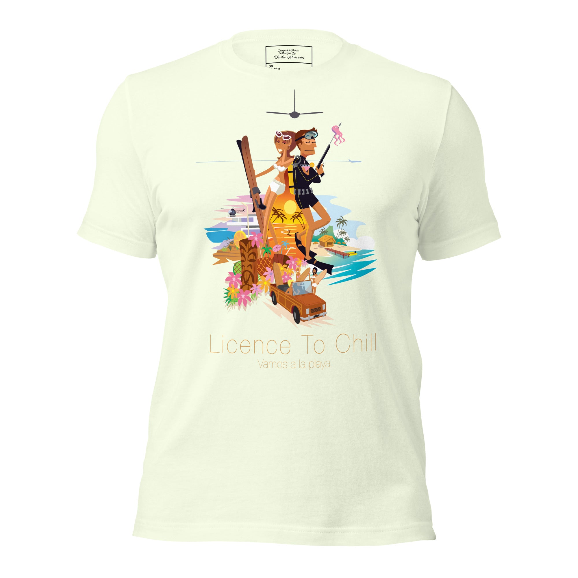 T-shirt en coton unisexe License to Chill Vamos a la playa sur couleurs claires