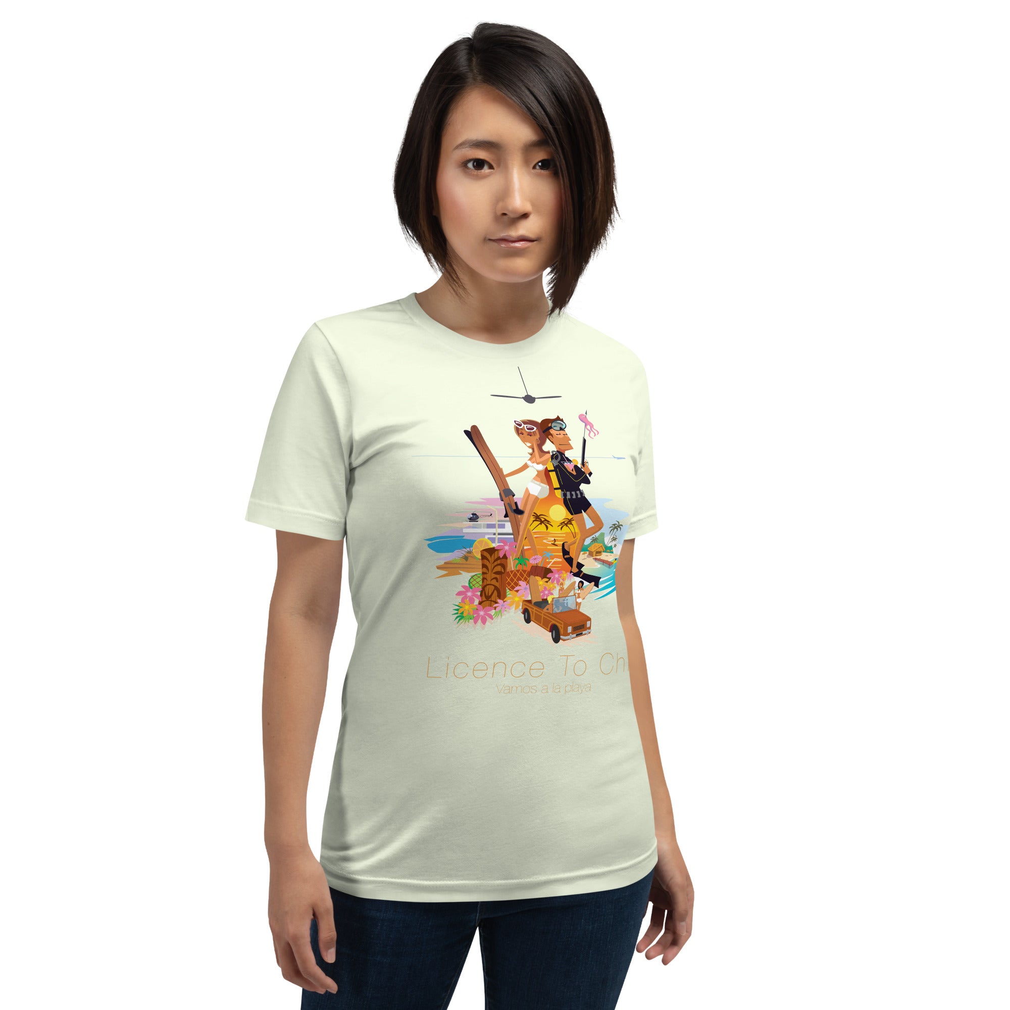 T-shirt en coton unisexe License to Chill Vamos a la playa sur couleurs claires