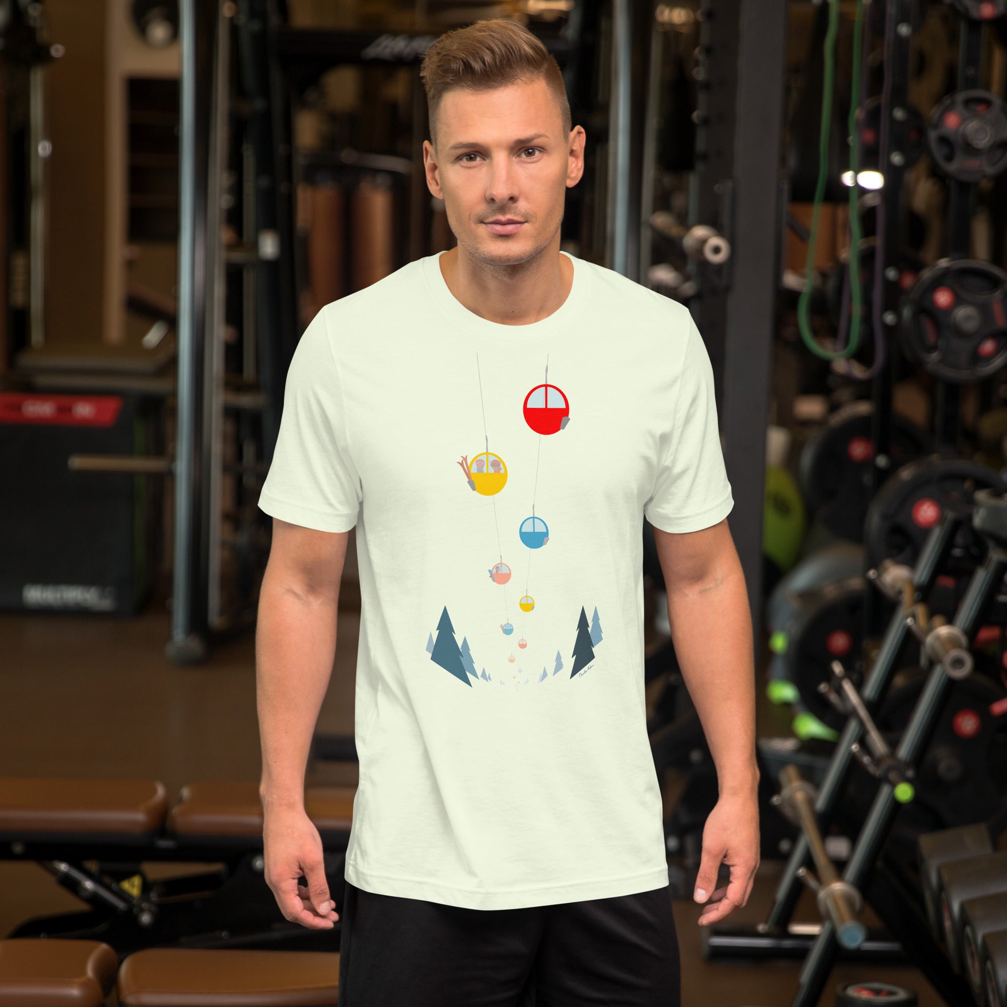 T-shirt en coton unisexe Gondolas in the mist sur couleurs vives