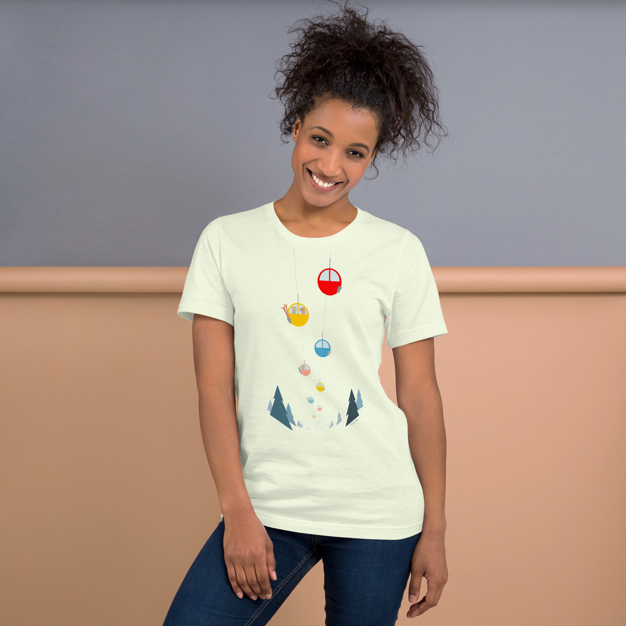 T-shirt en coton unisexe Gondolas in the mist sur couleurs vives