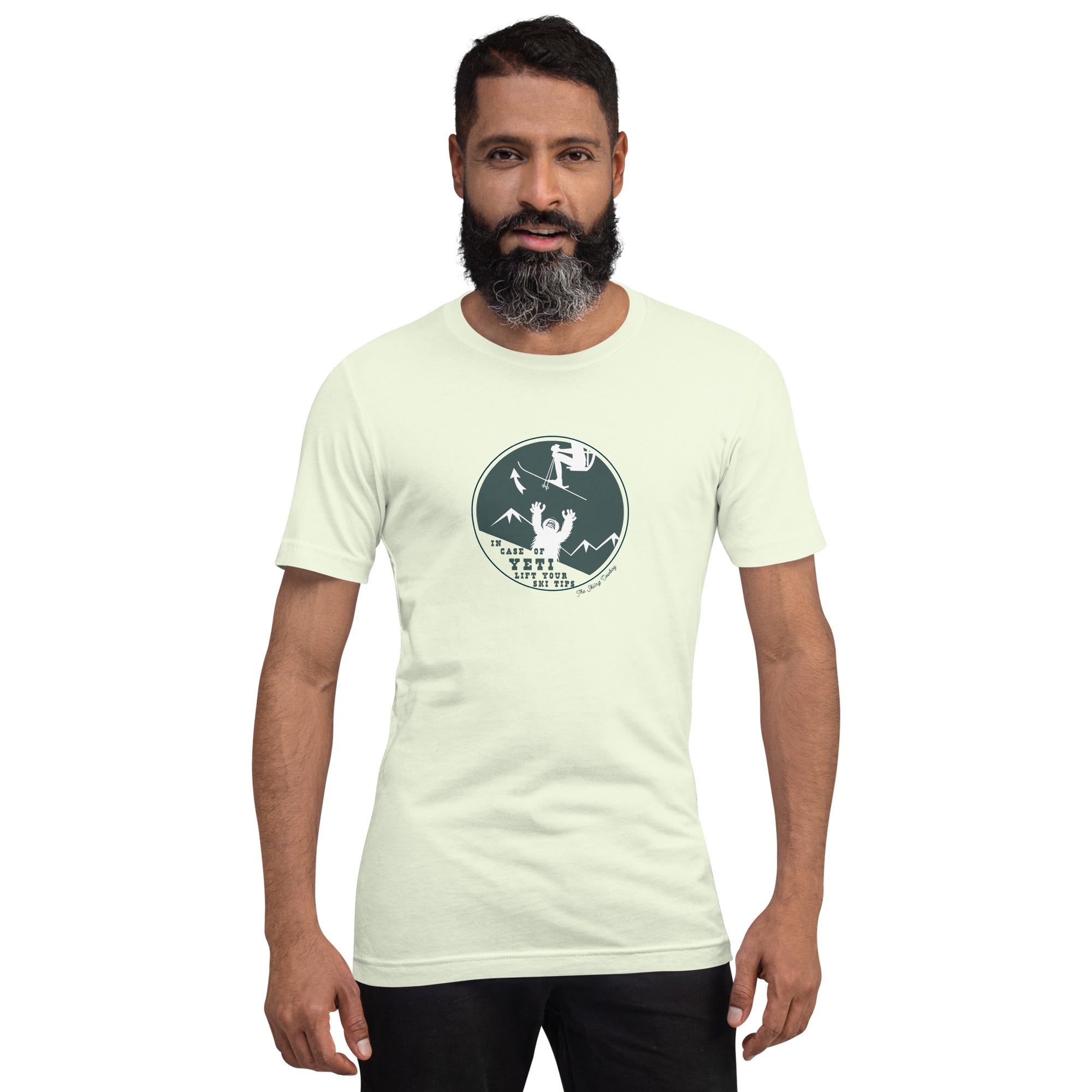 T-shirt en coton unisexe In case of Yeti, lift your ski tips sur couleurs claires