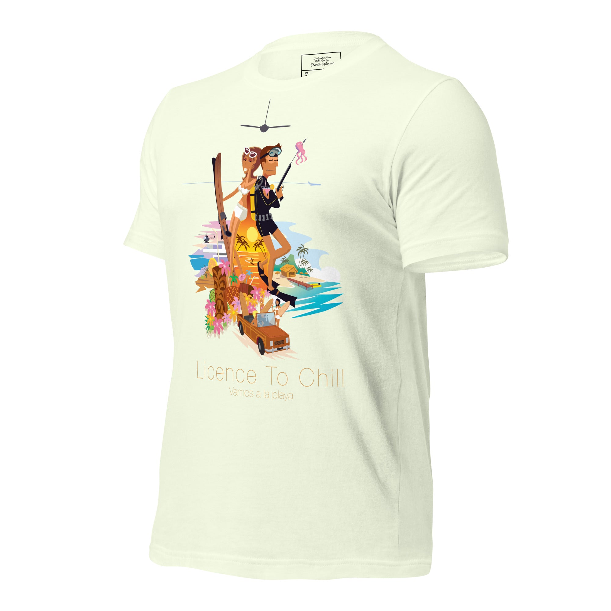T-shirt en coton unisexe License to Chill Vamos a la playa sur couleurs claires