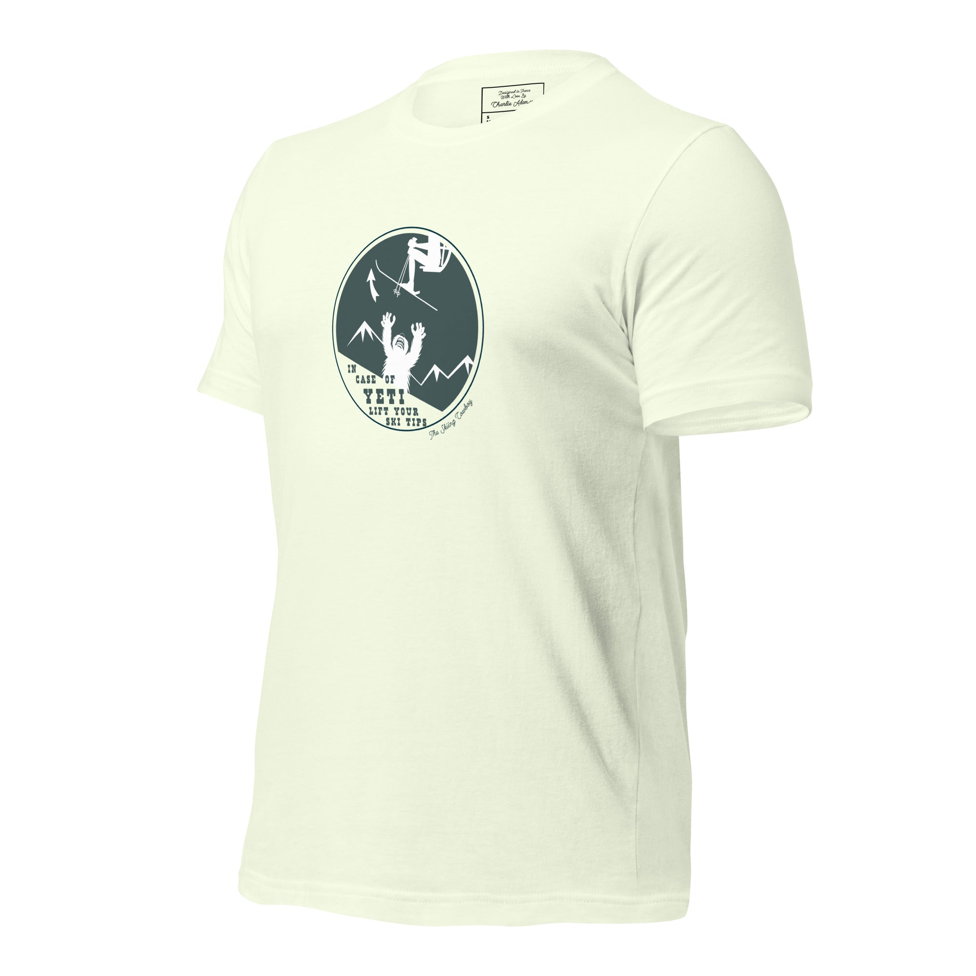 T-shirt en coton unisexe In case of Yeti, lift your ski tips sur couleurs claires