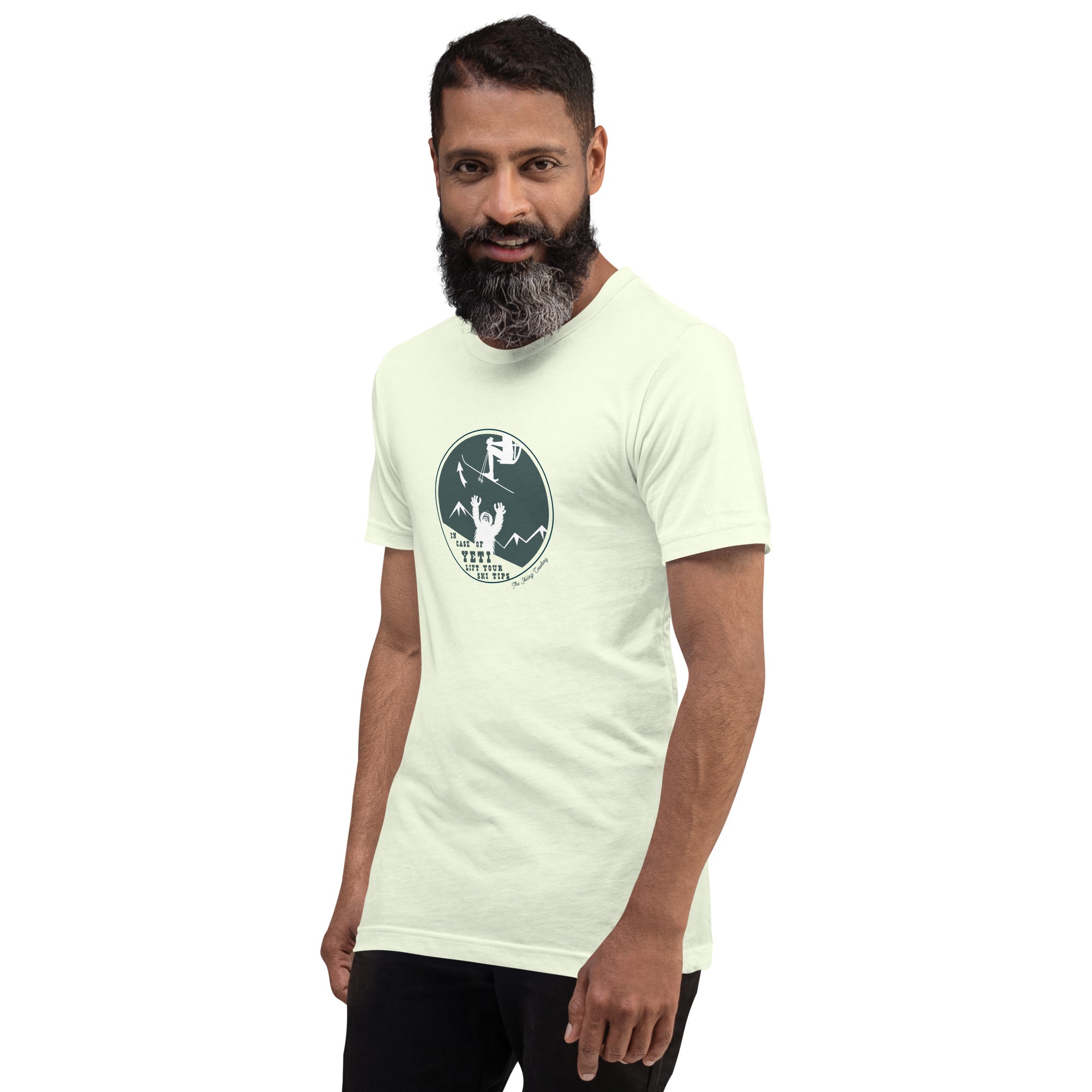 T-shirt en coton unisexe In case of Yeti, lift your ski tips sur couleurs claires