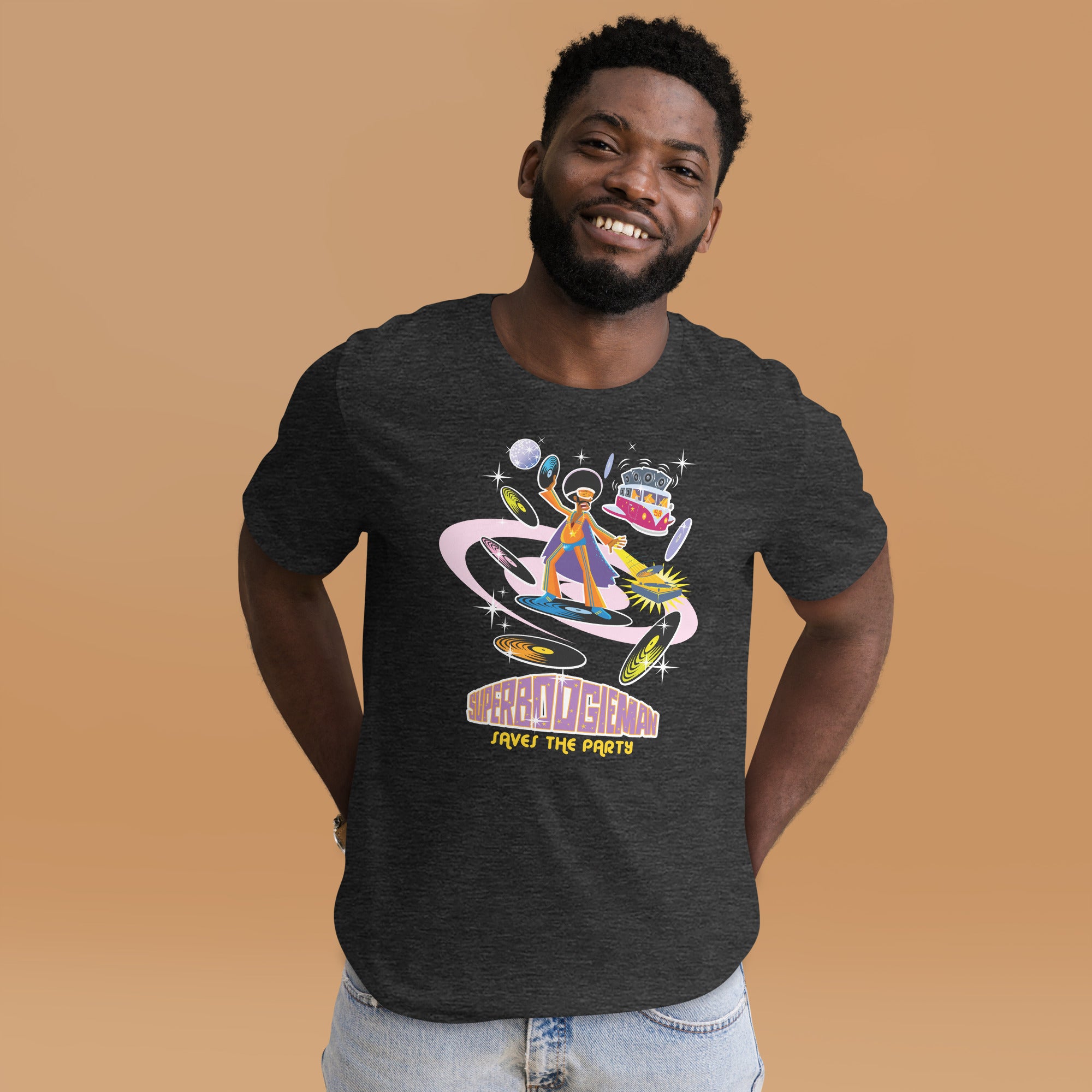 Unisex t-shirt Superboogieman saves the Party on dark heather colors