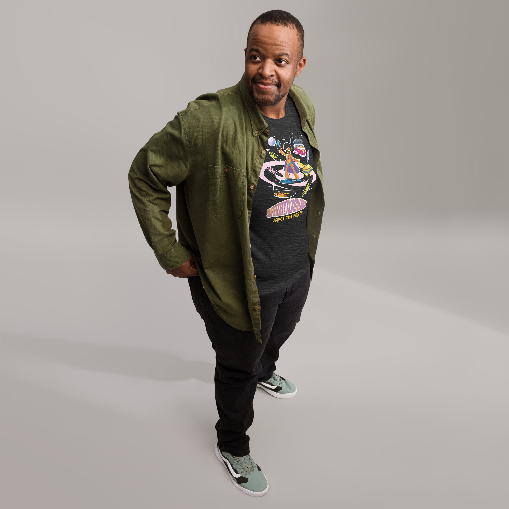 Unisex t-shirt Superboogieman saves the Party on dark heather colors