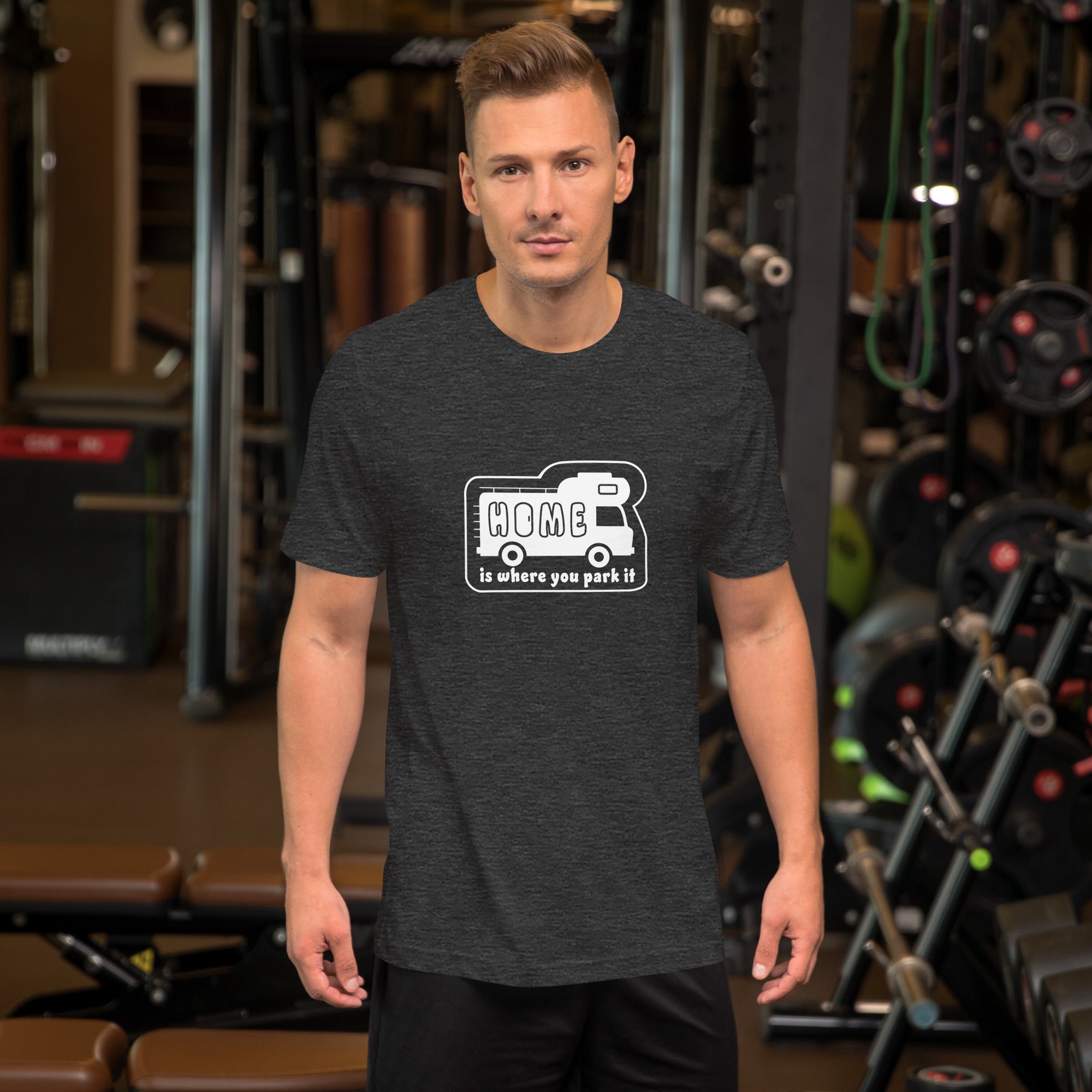Unisex cotton t-shirt Bold Camper Van on dark heather colors