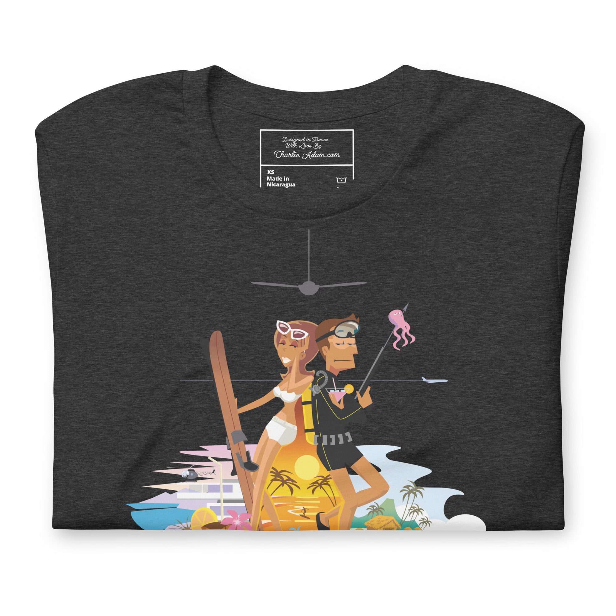T-shirt en coton unisexe License to Chill Vamos a la playa sur couleurs chinées foncées