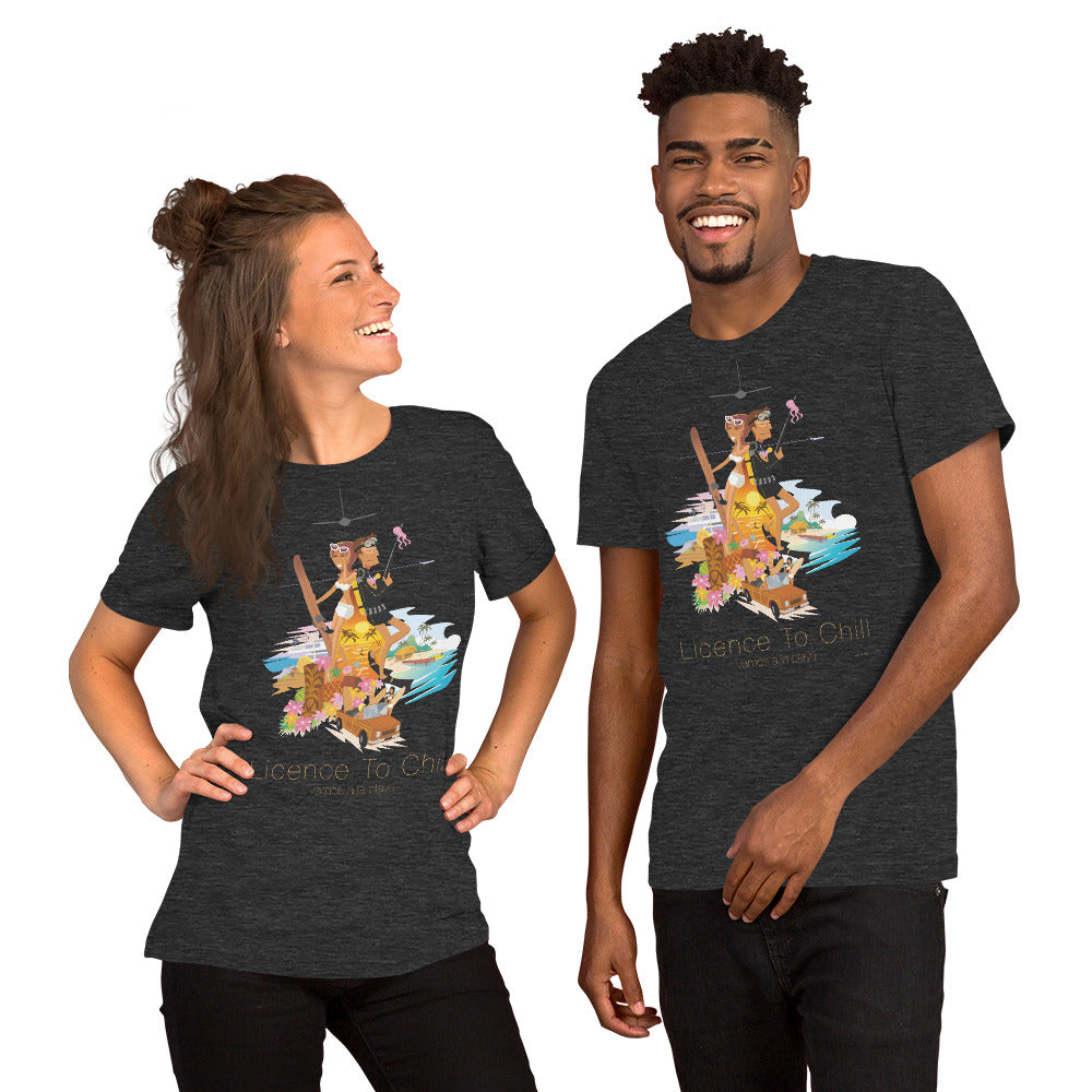 T-shirt en coton unisexe License to Chill Vamos a la playa sur couleurs chinées foncées