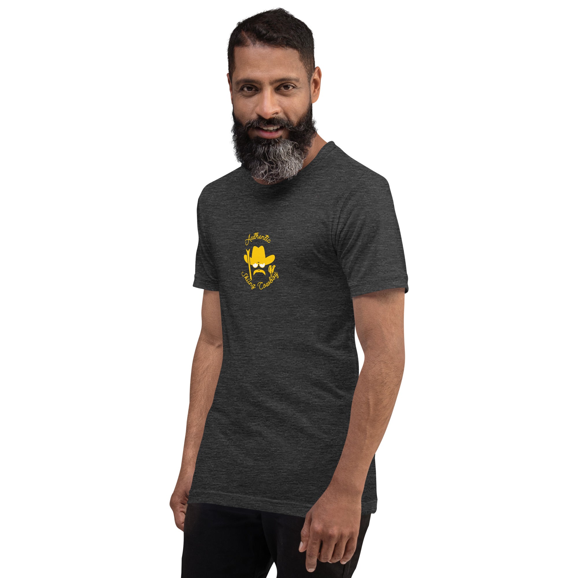 T-shirt en coton unisexe Authentic Skiing Cowboy doré sur couleurs foncées