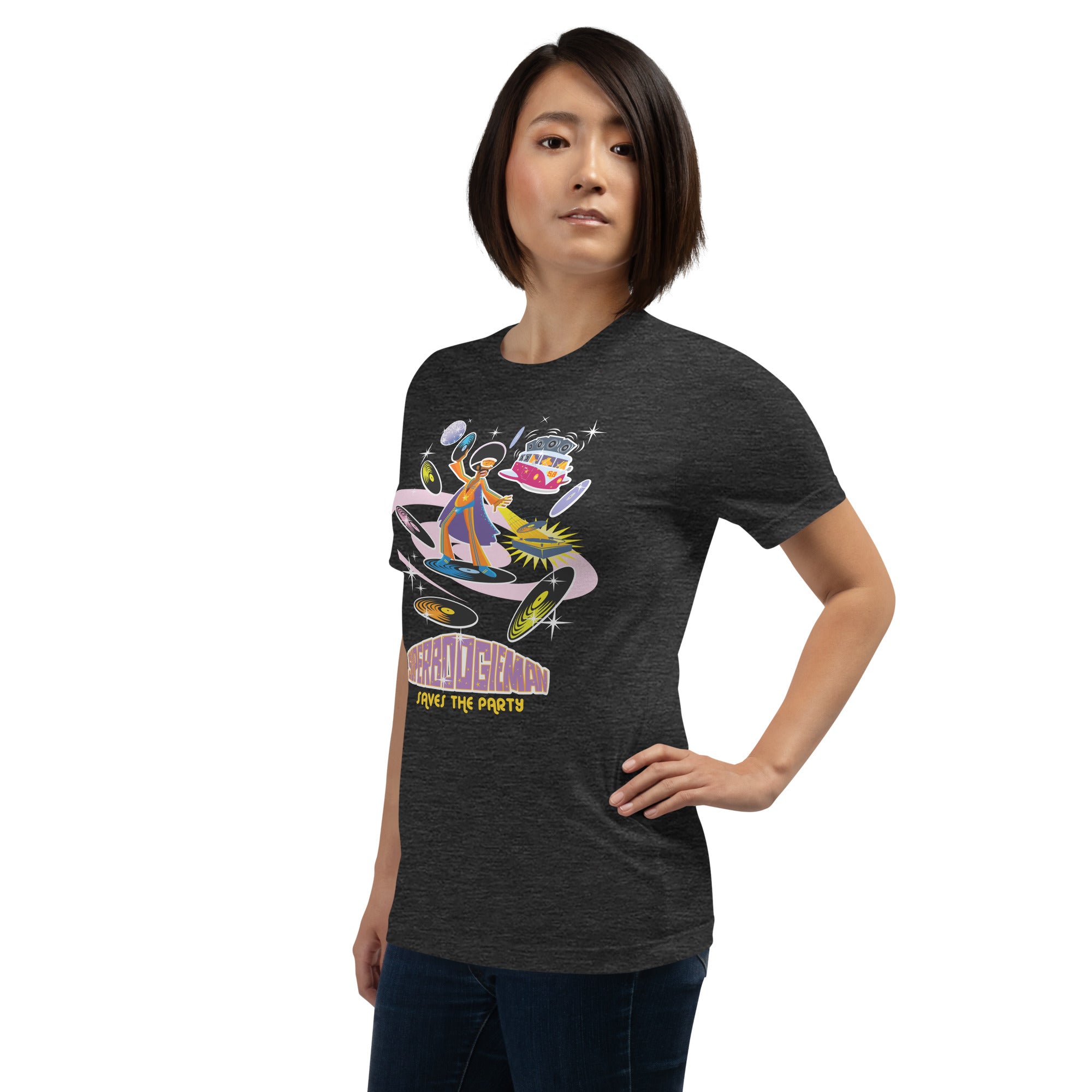 Unisex t-shirt Superboogieman saves the Party on dark heather colors