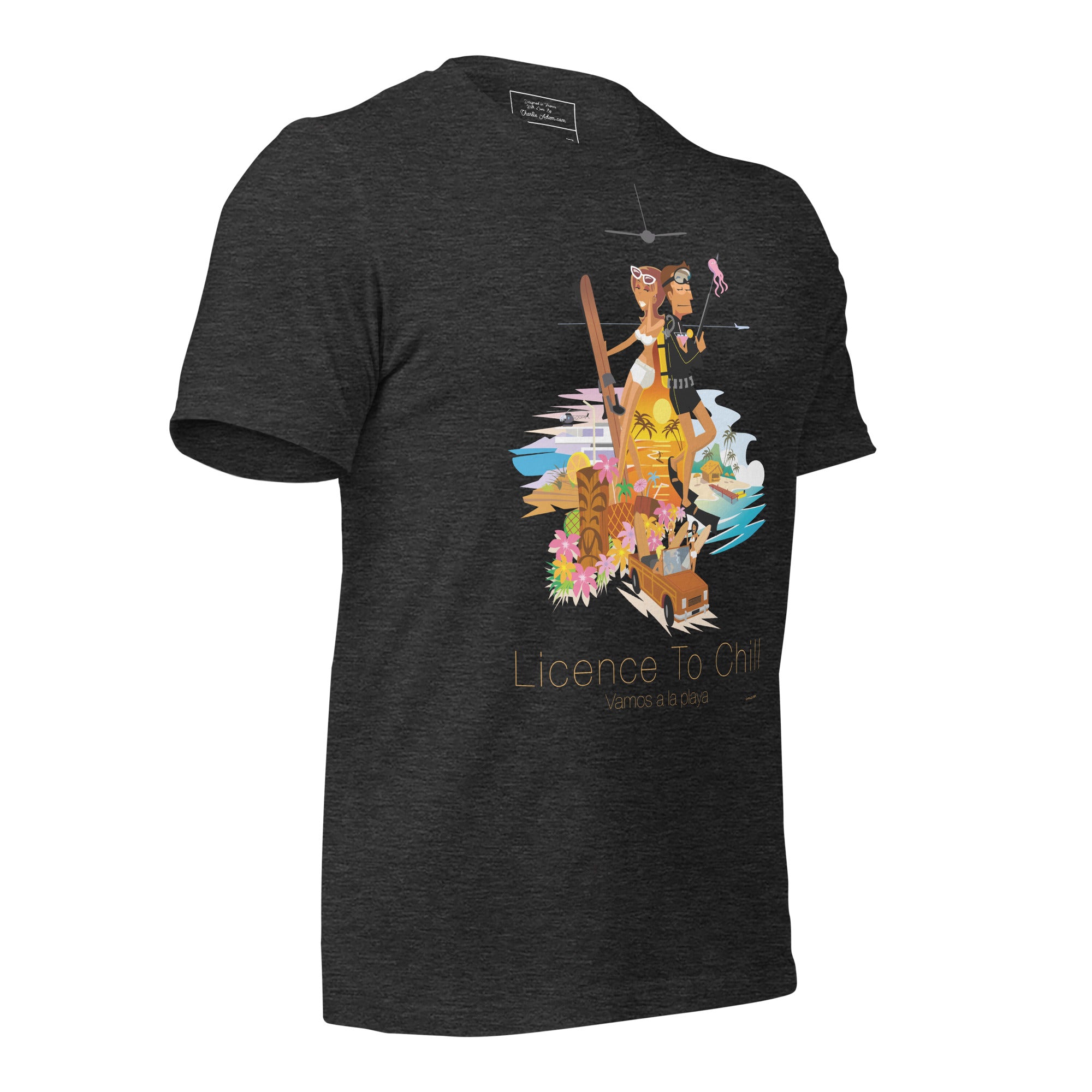 T-shirt en coton unisexe License to Chill Vamos a la playa sur couleurs chinées foncées