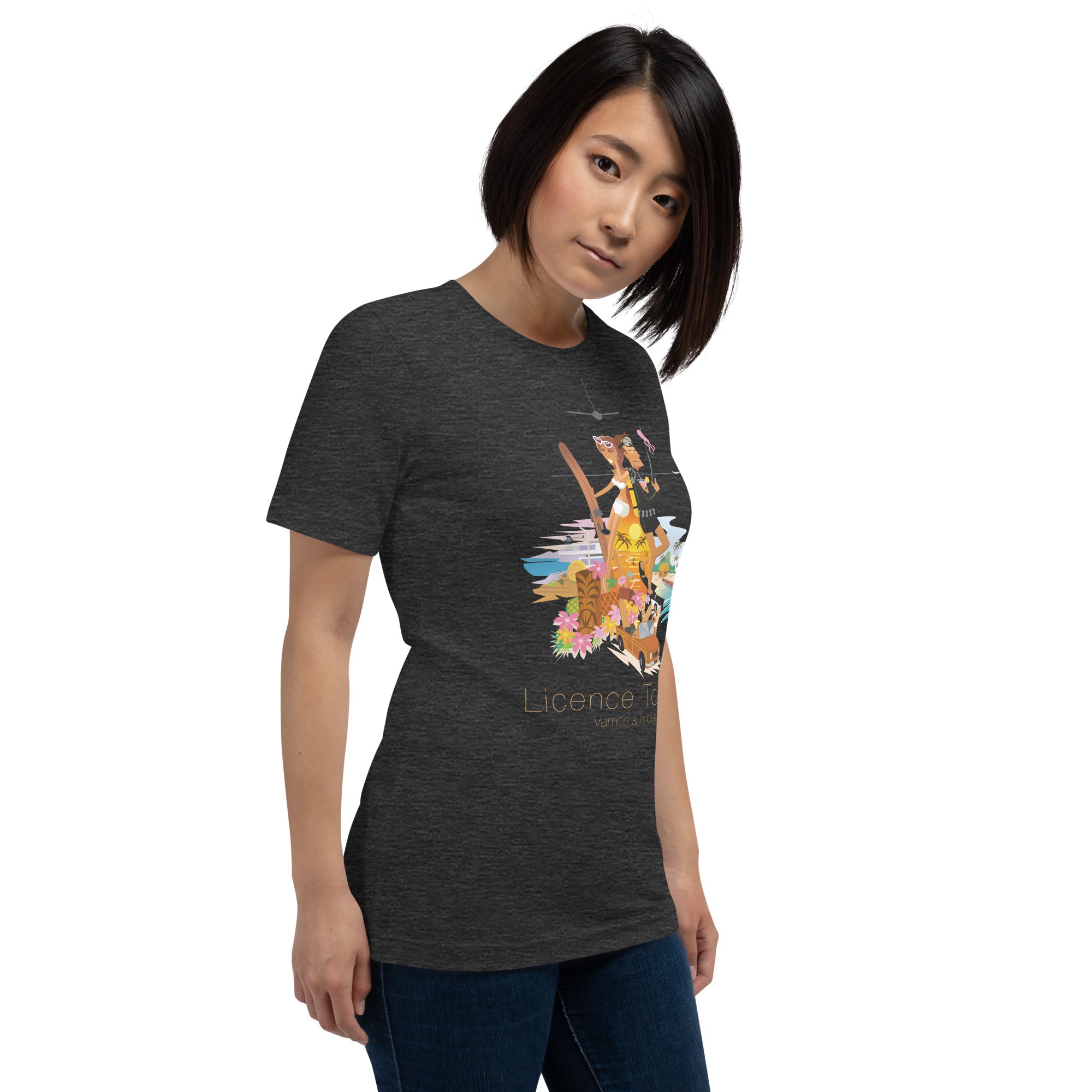T-shirt en coton unisexe License to Chill Vamos a la playa sur couleurs chinées foncées