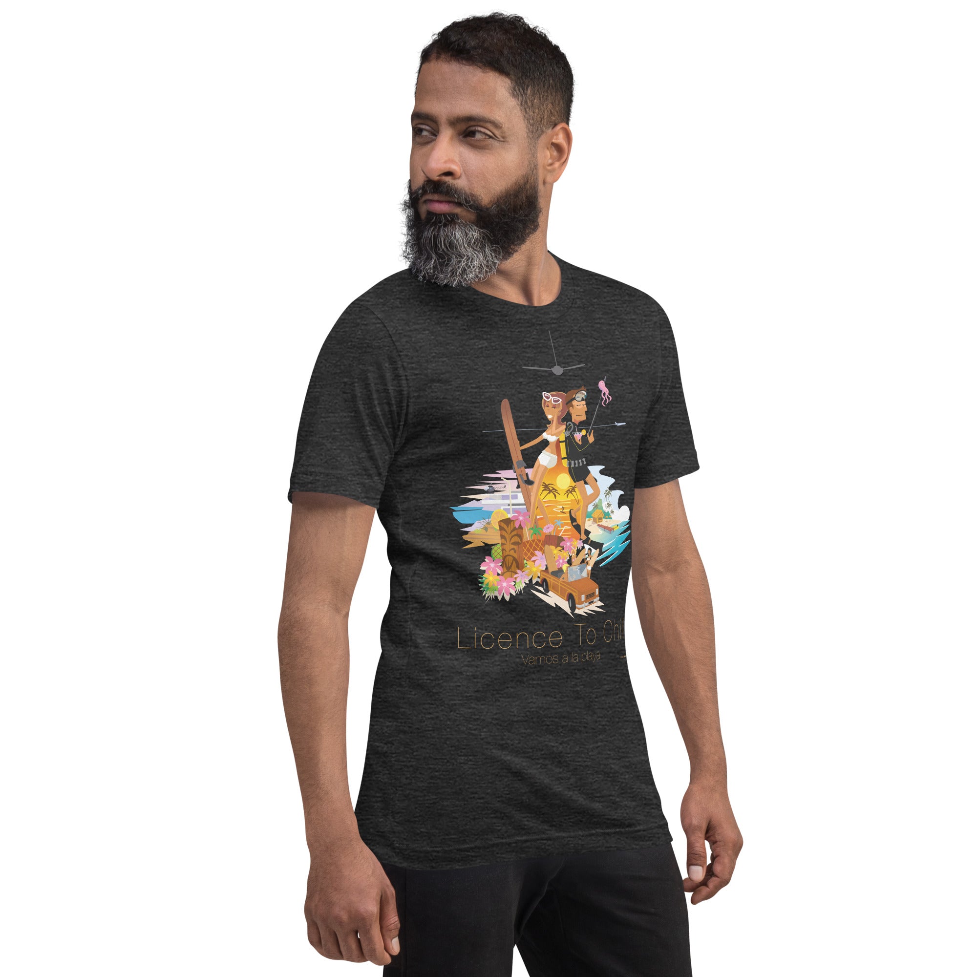 T-shirt en coton unisexe License to Chill Vamos a la playa sur couleurs chinées foncées