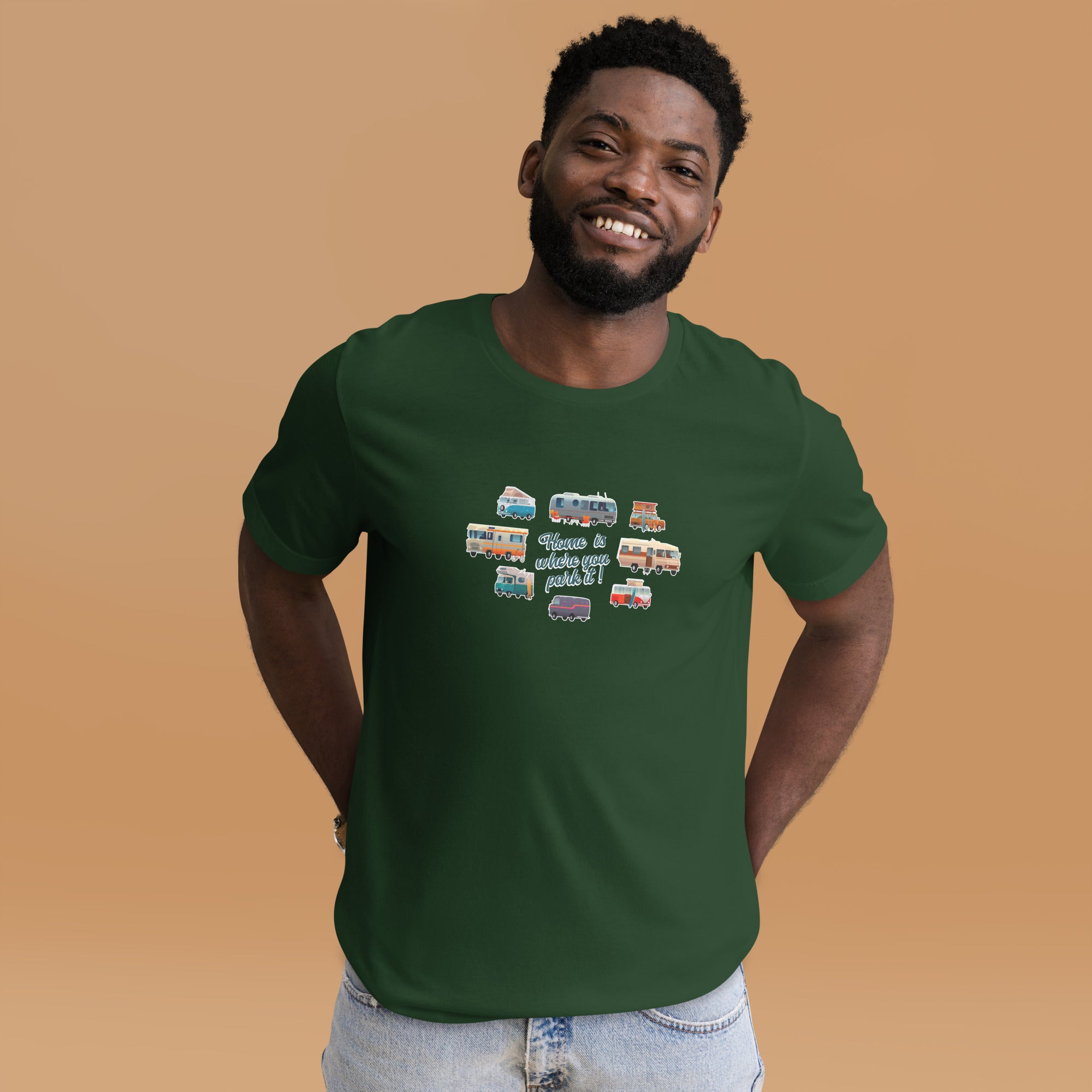 Unisex t-shirt Square Vintage Campers on greens