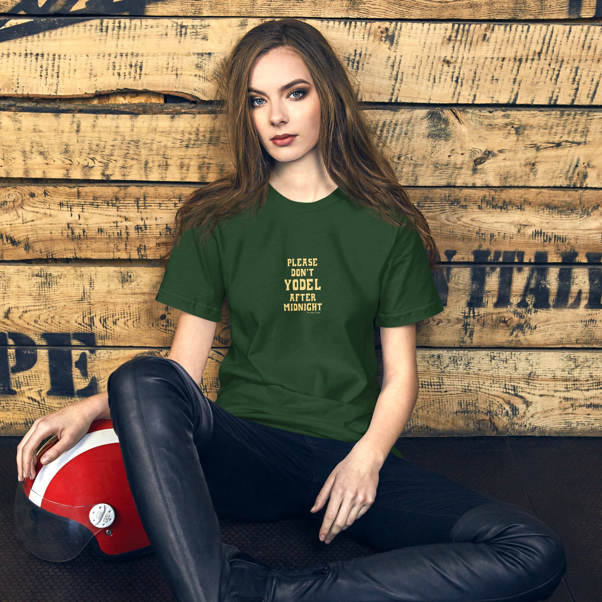 T-shirt en coton unisexe Don't Yodel After Midnight texte clair