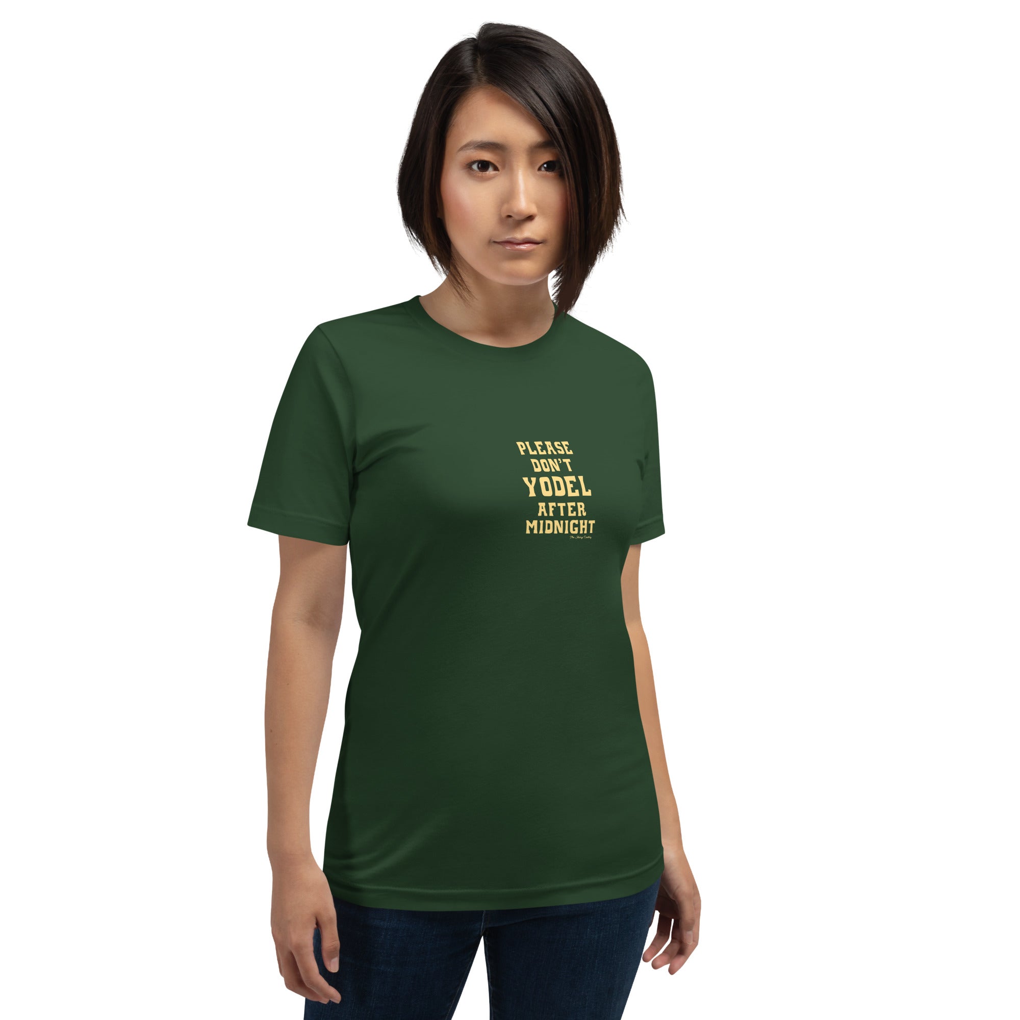 T-shirt en coton unisexe Don't Yodel After Midnight texte clair