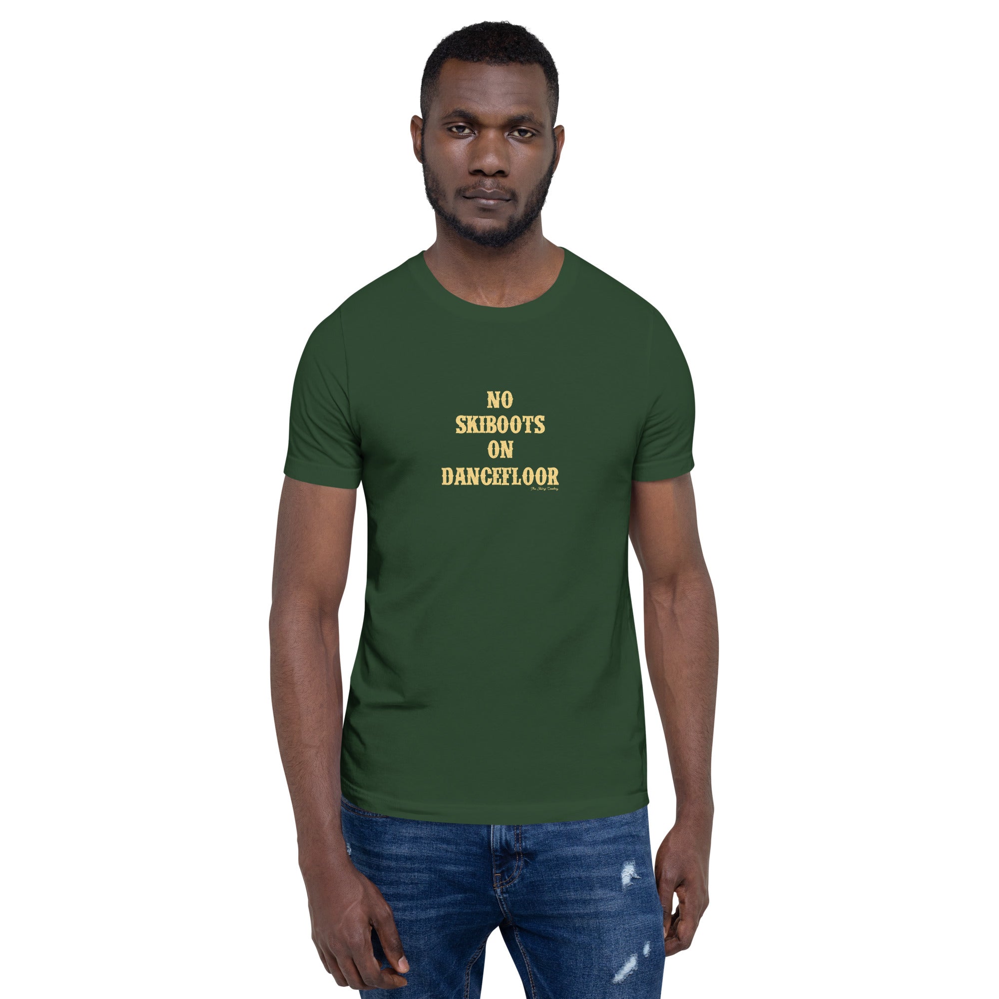 T-shirt en coton unisexe No Skiboots on Dancefloor sur couleurs foncées