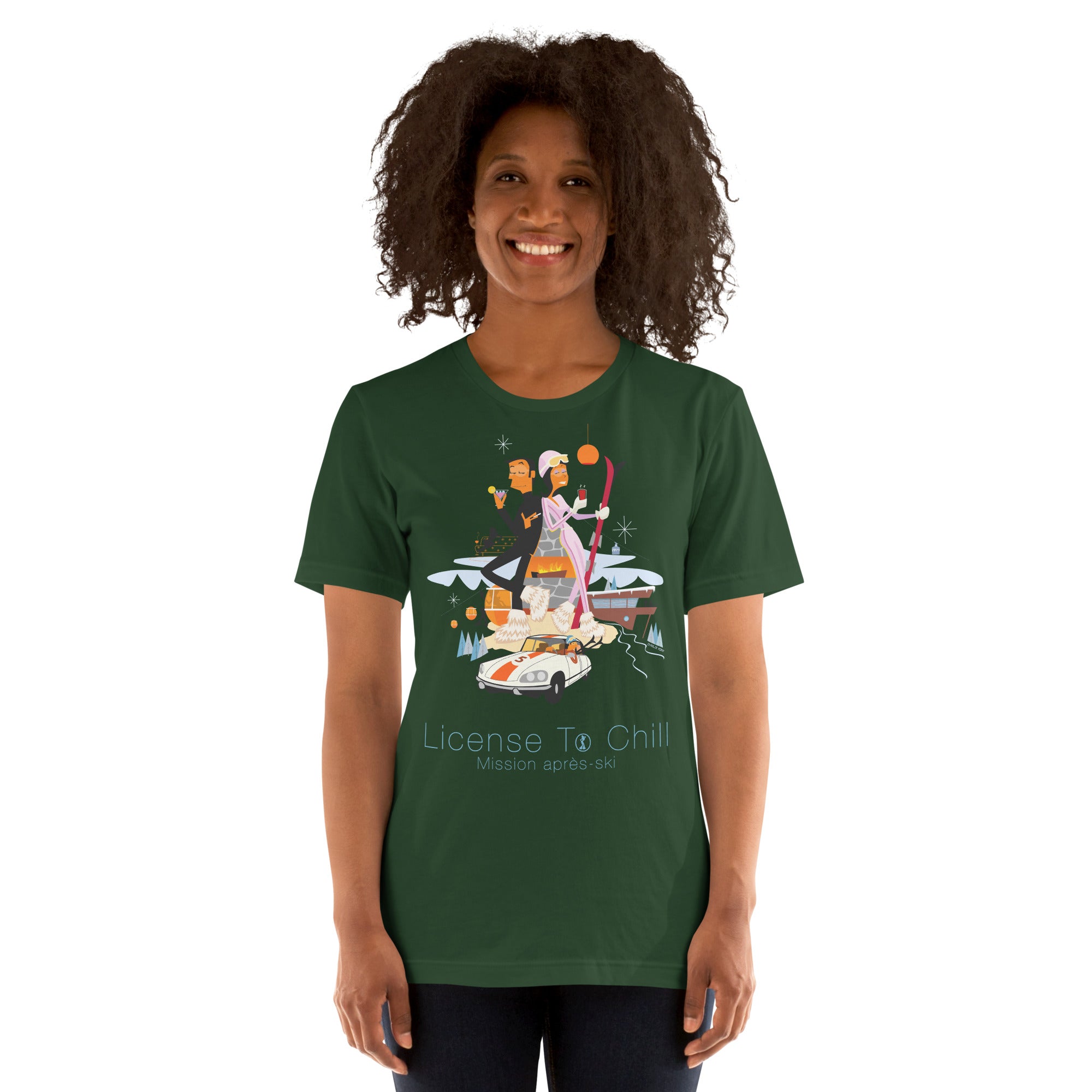 T-shirt en coton unisexe License To Chill Mission Après-Ski sur couleurs foncées