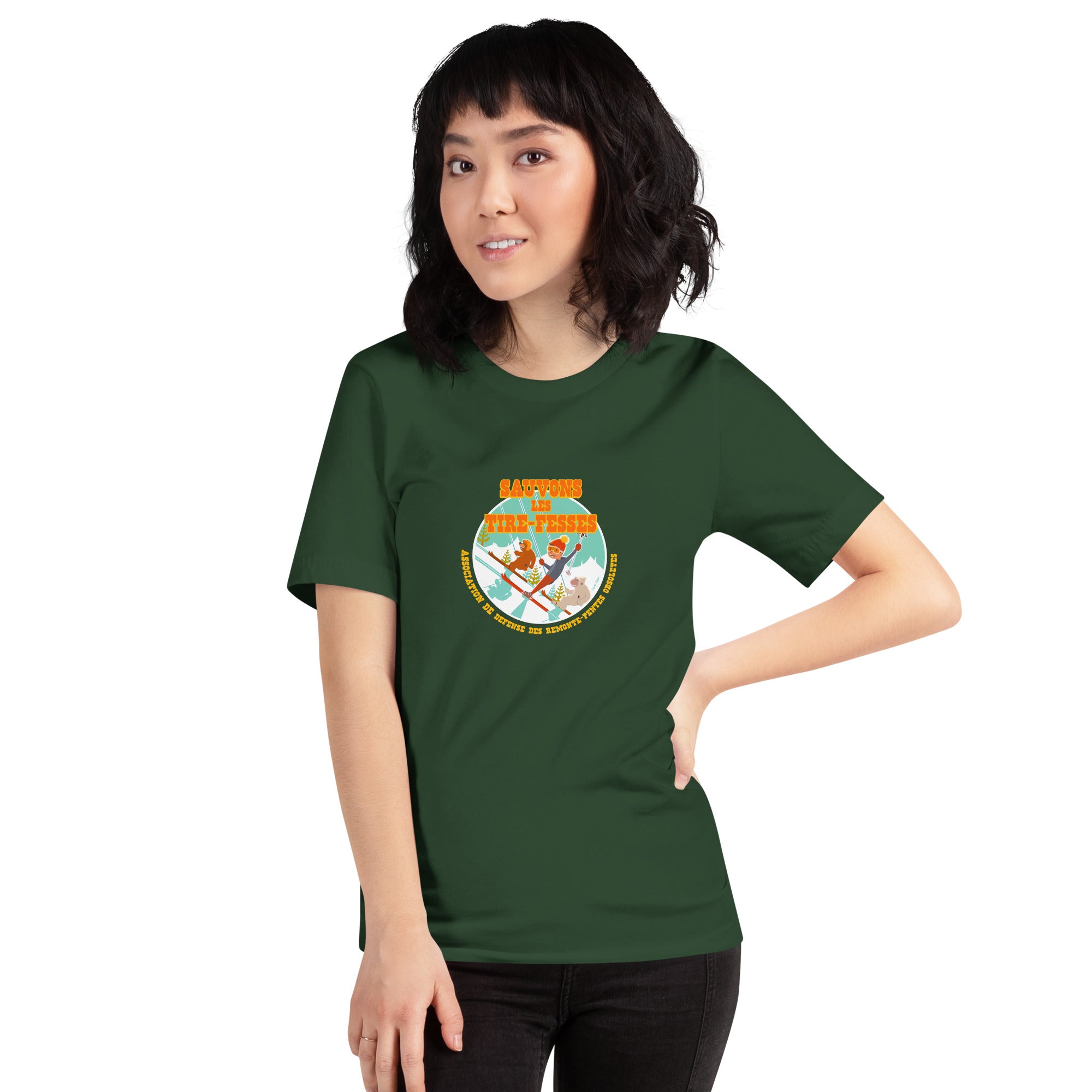 T-shirt en coton unisexe Sauvons les Tires-fesses sur couleurs foncées