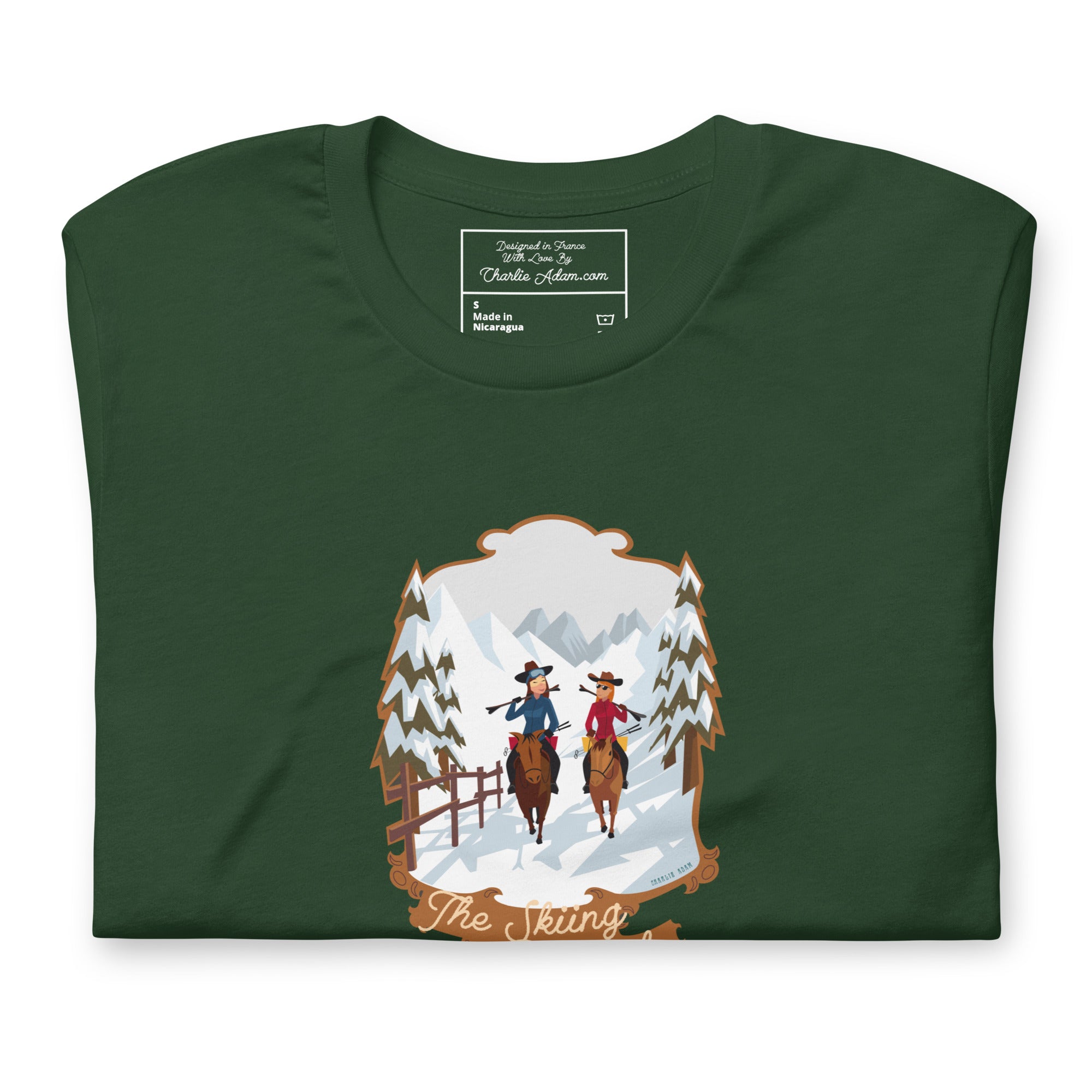 T-shirt en coton unisexe The Skiing Cowgirl sur couleurs foncées