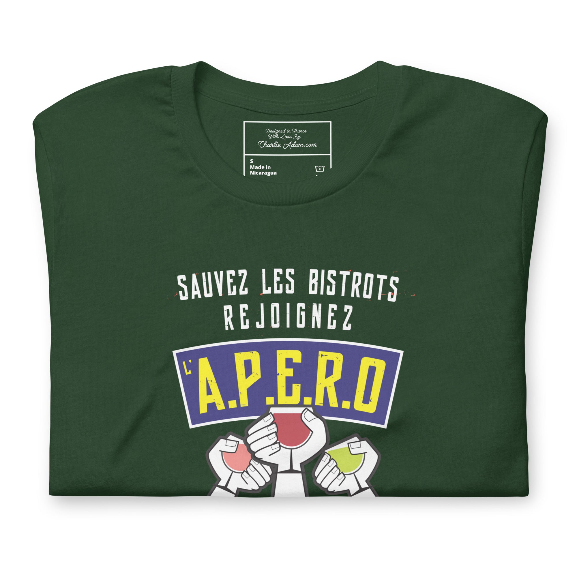 T-shirt en coton unisexe Sauvez les Bistrots, rejoignez l'Apéro sur couleurs foncées