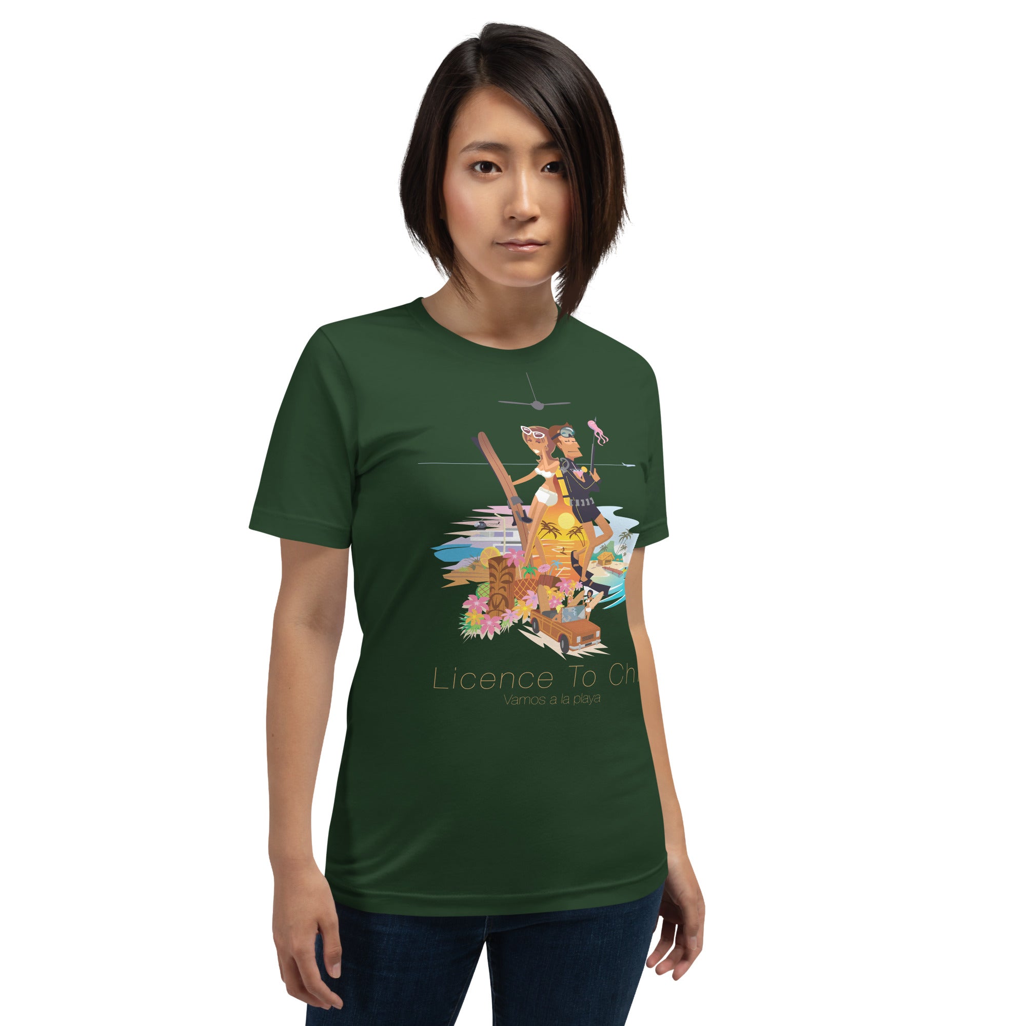 Unisex cotton t-shirt License to Chill Vamos a la Playa on Green