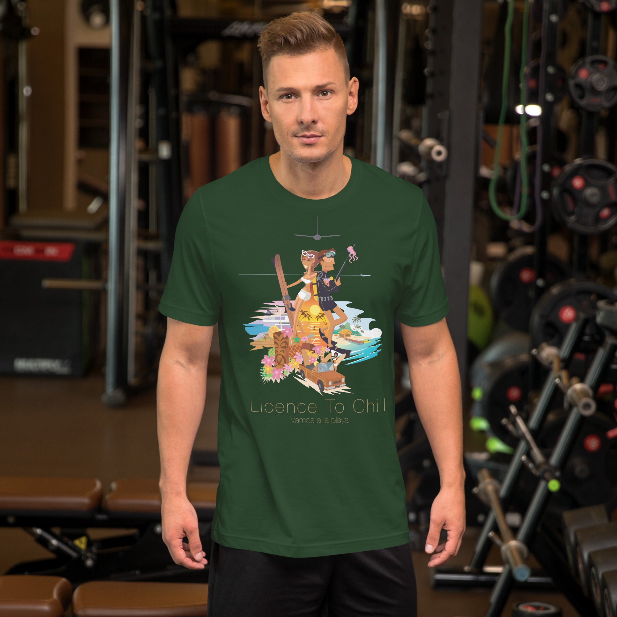 Unisex cotton t-shirt License to Chill Vamos a la Playa on Green