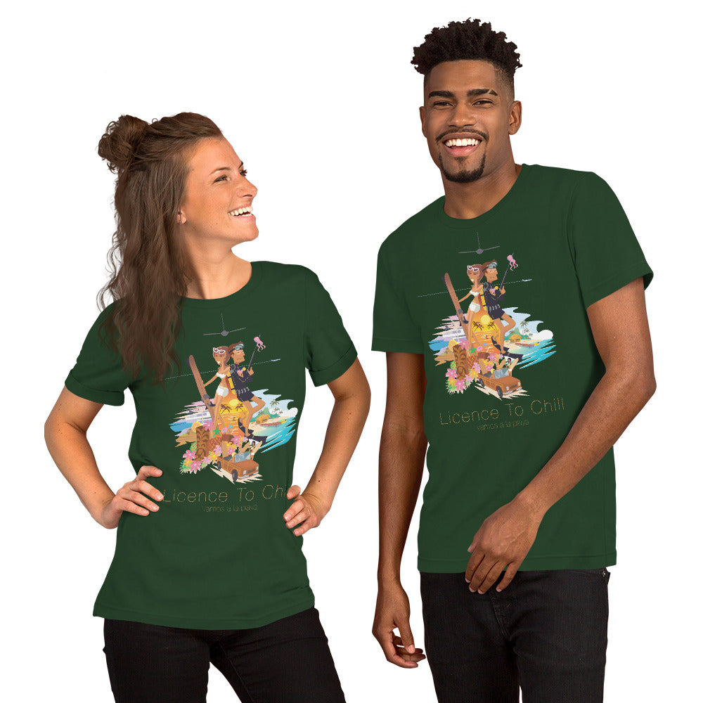 Unisex cotton t-shirt License to Chill Vamos a la Playa on Green