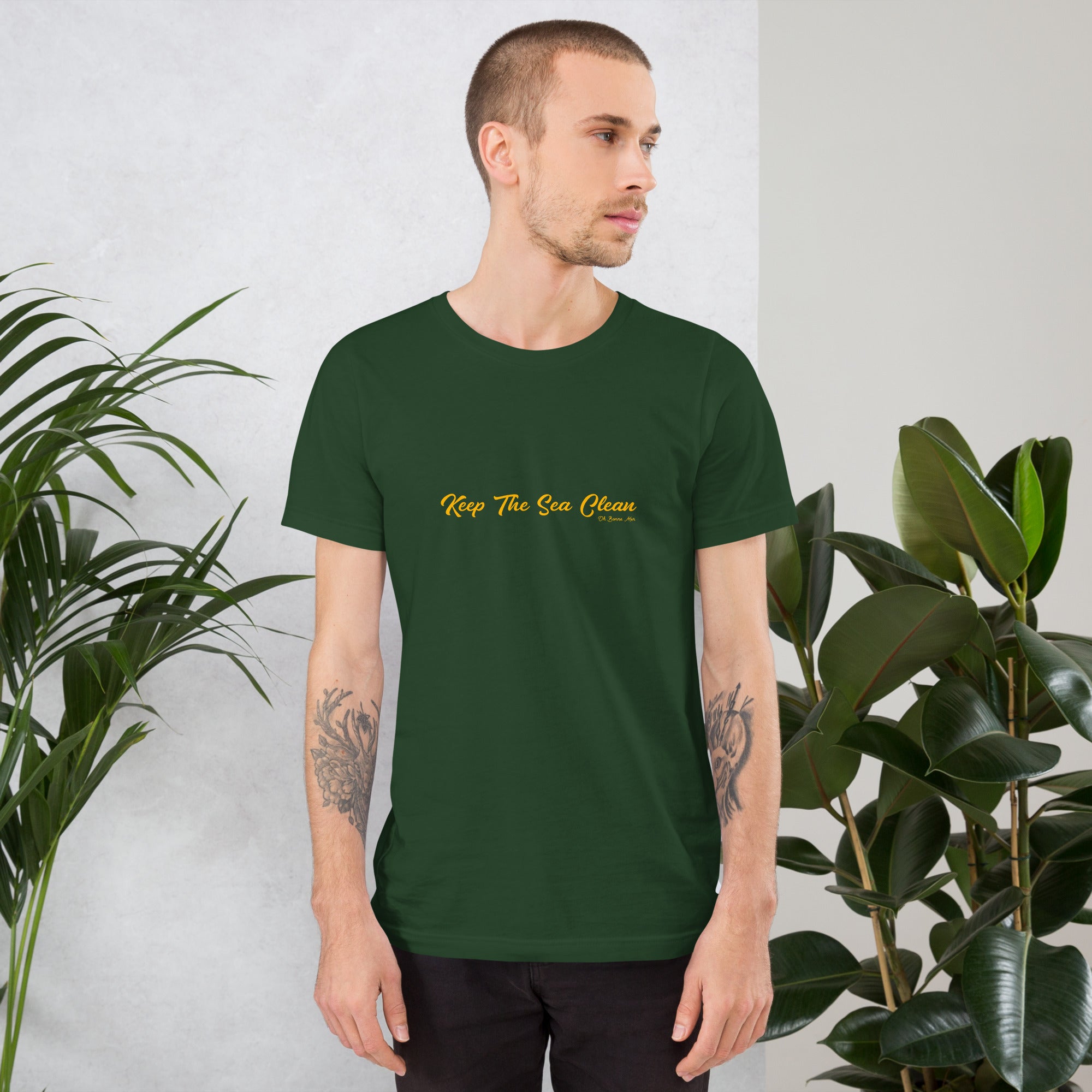 Unisex cotton t-shirt Keep The Sea Clean on greens