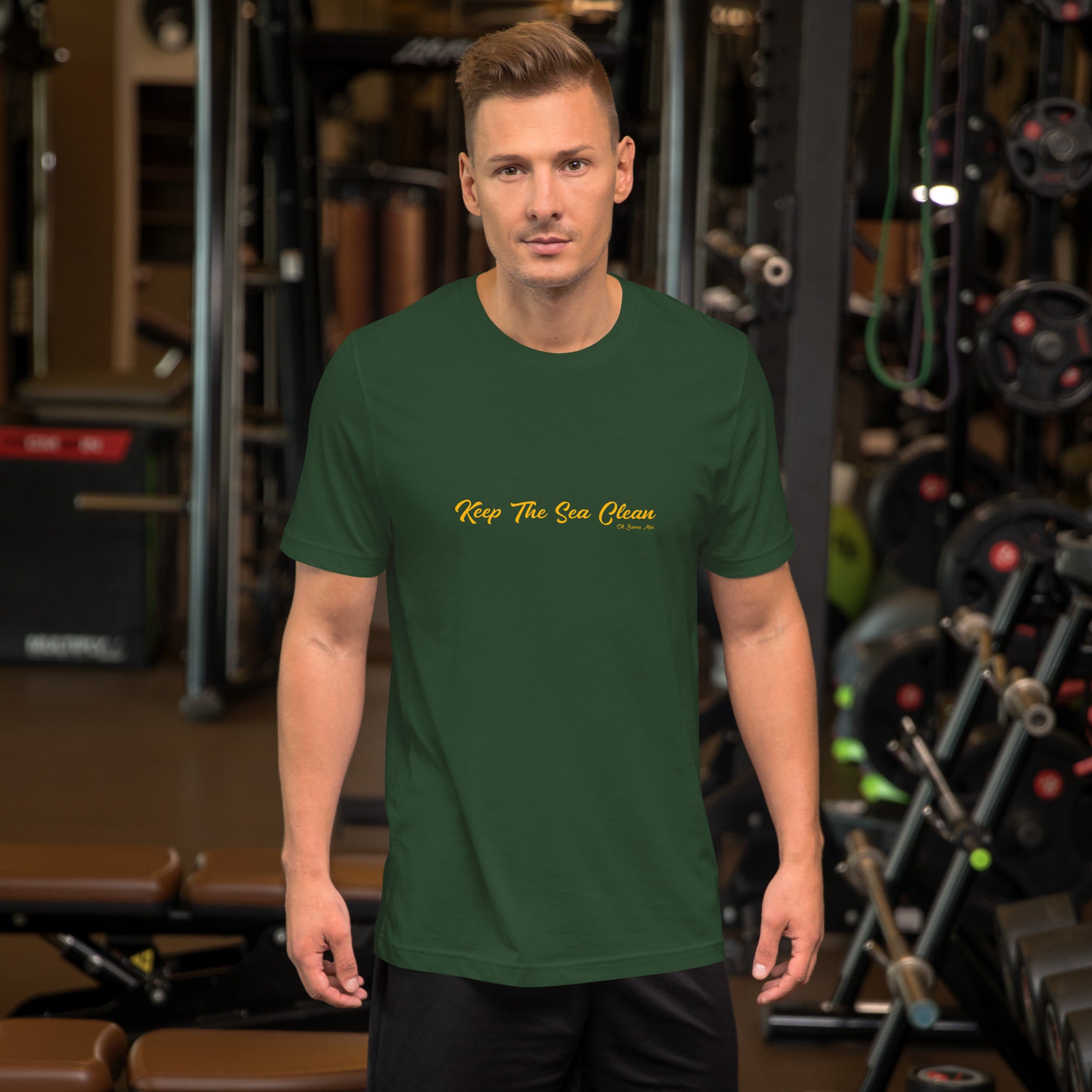 Unisex cotton t-shirt Keep The Sea Clean on greens