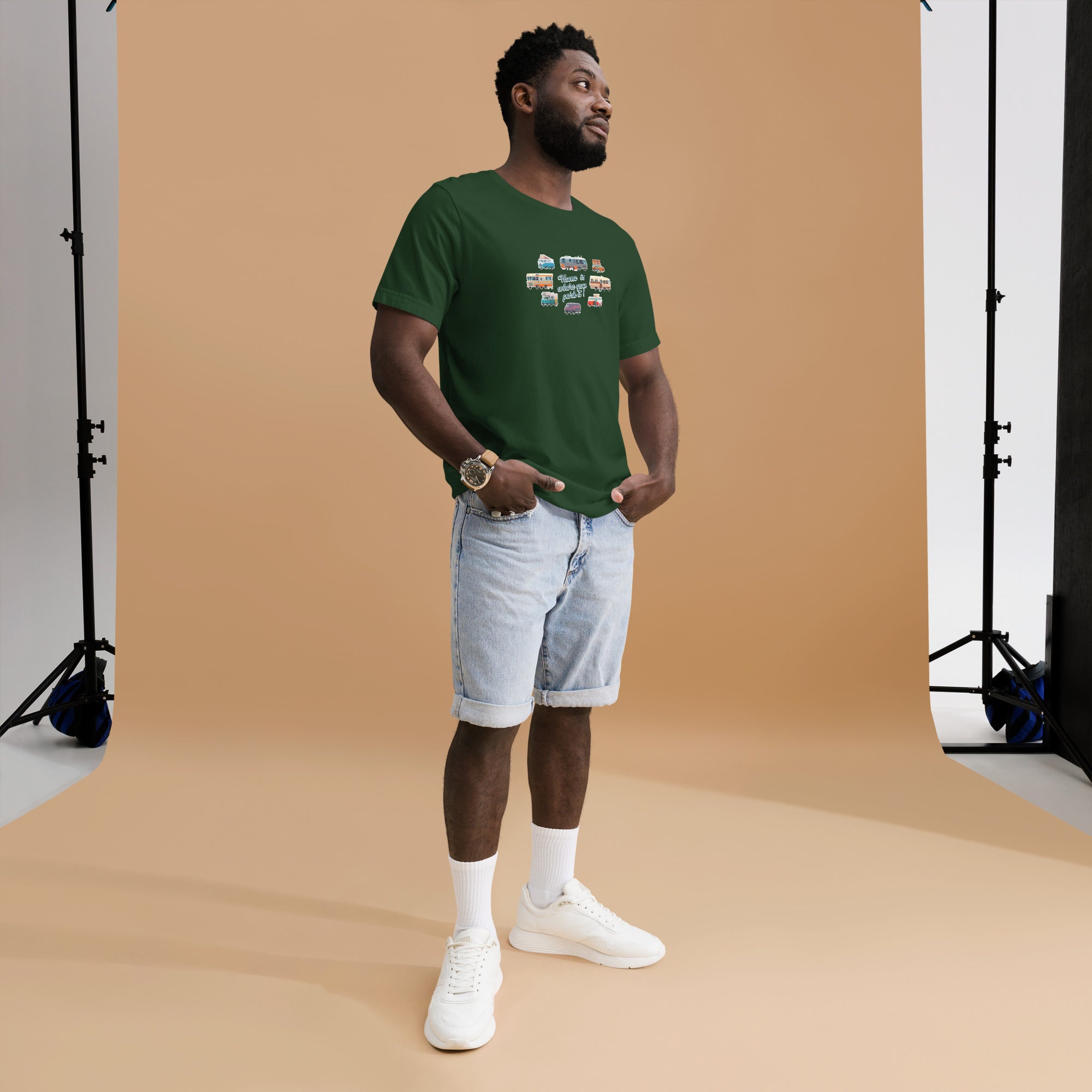 Unisex t-shirt Square Vintage Campers on greens