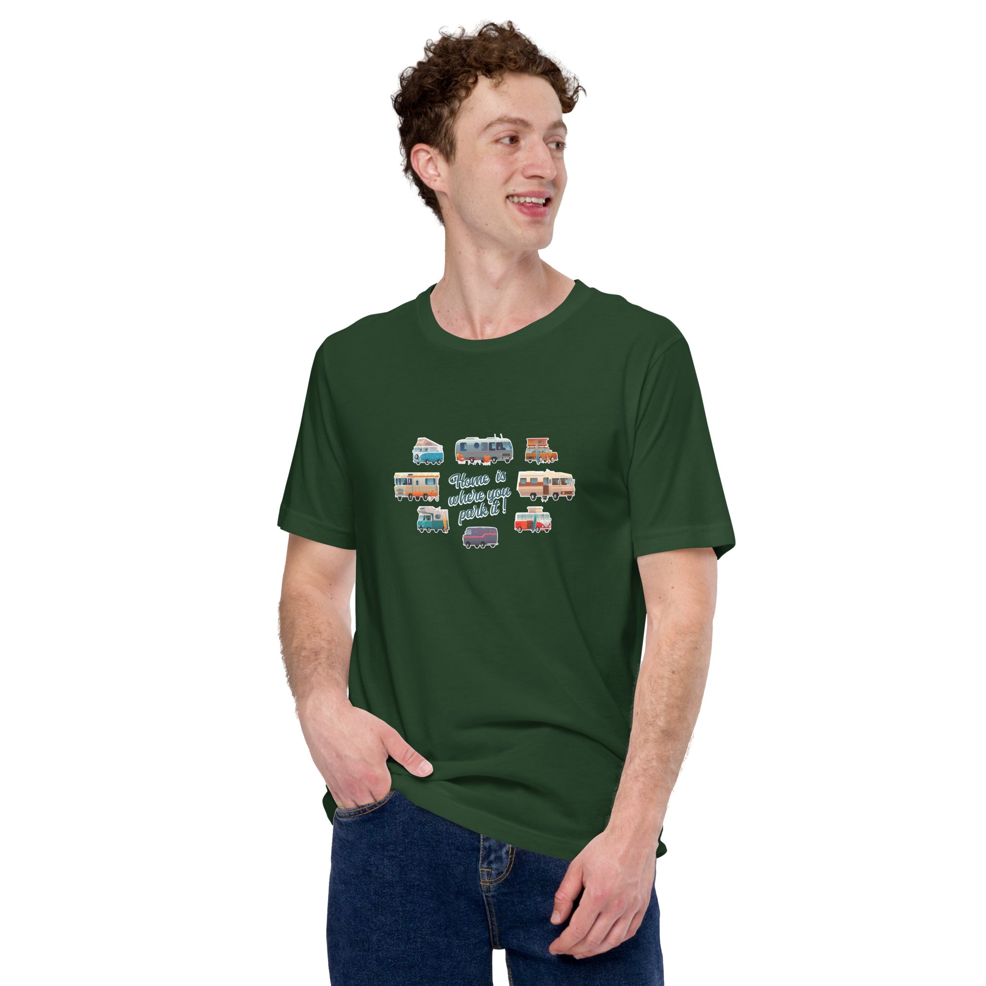 Unisex t-shirt Square Vintage Campers on greens