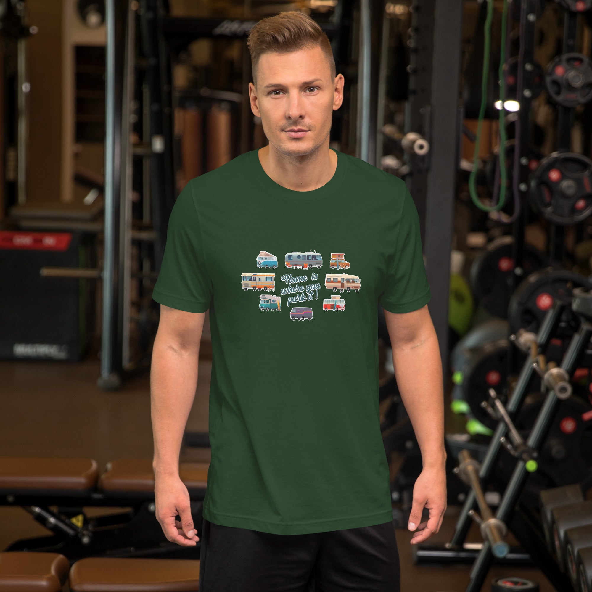 Unisex t-shirt Square Vintage Campers on greens