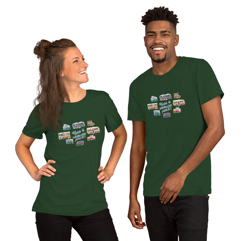 Unisex t-shirt Square Vintage Campers on greens