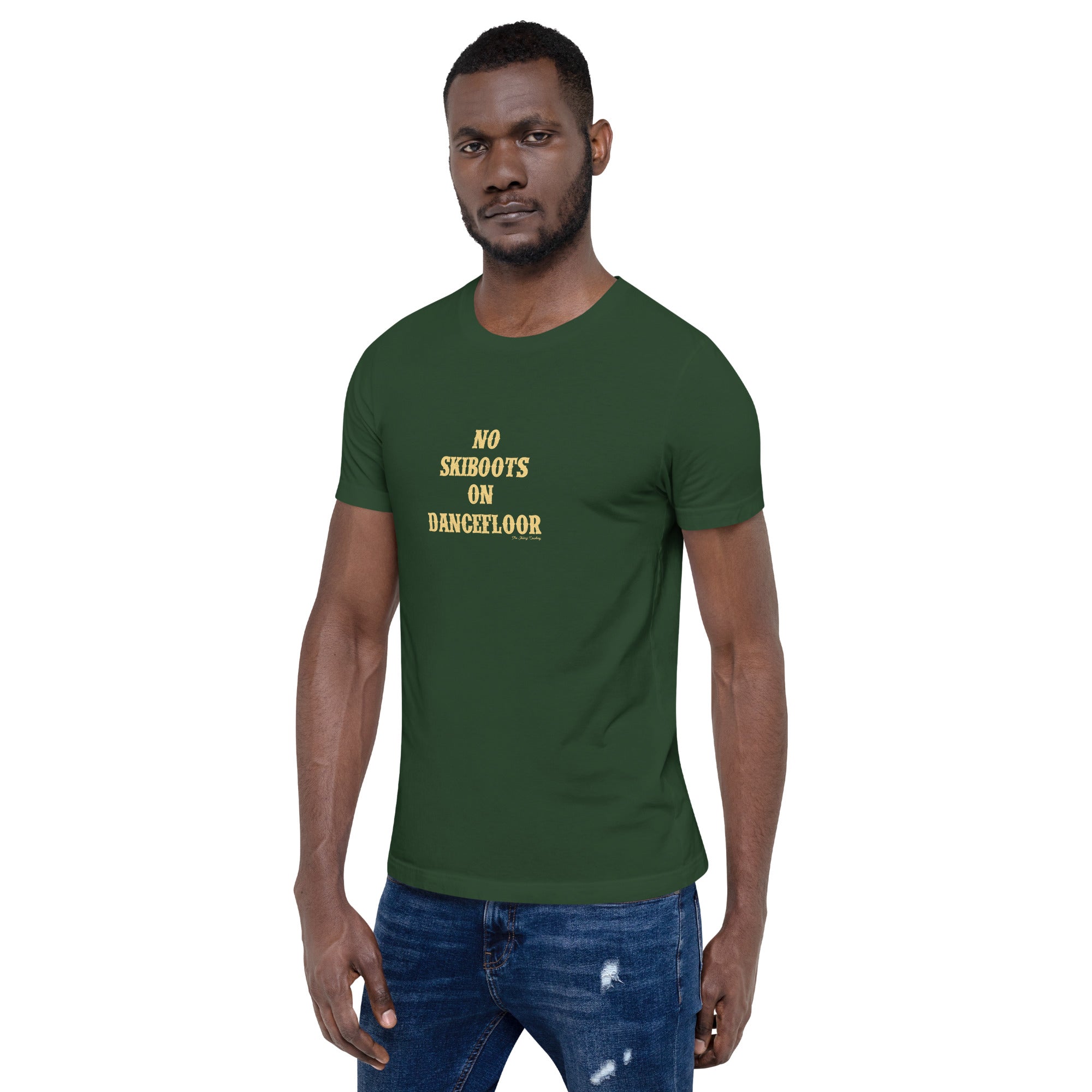 T-shirt en coton unisexe No Skiboots on Dancefloor sur couleurs foncées