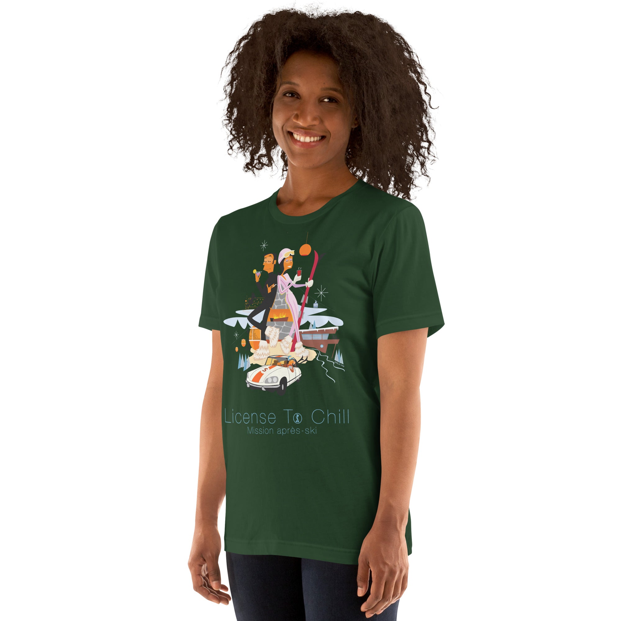 T-shirt en coton unisexe License To Chill Mission Après-Ski sur couleurs foncées