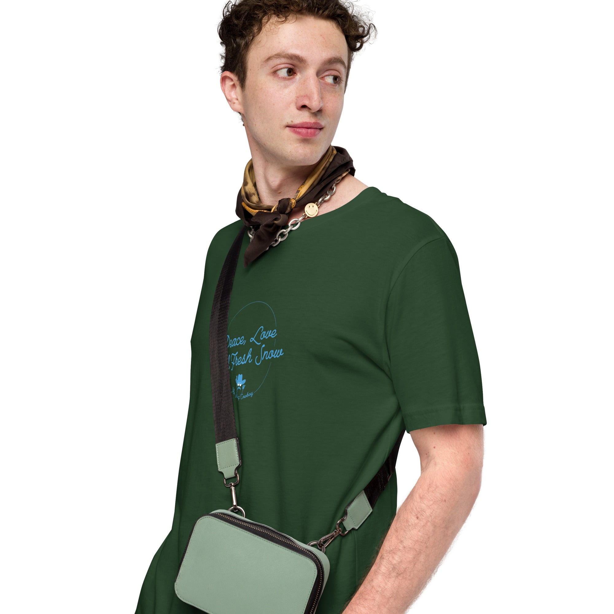 T-shirt en coton unisexe Peace, Love and Fresh Snow sur couleurs foncées
