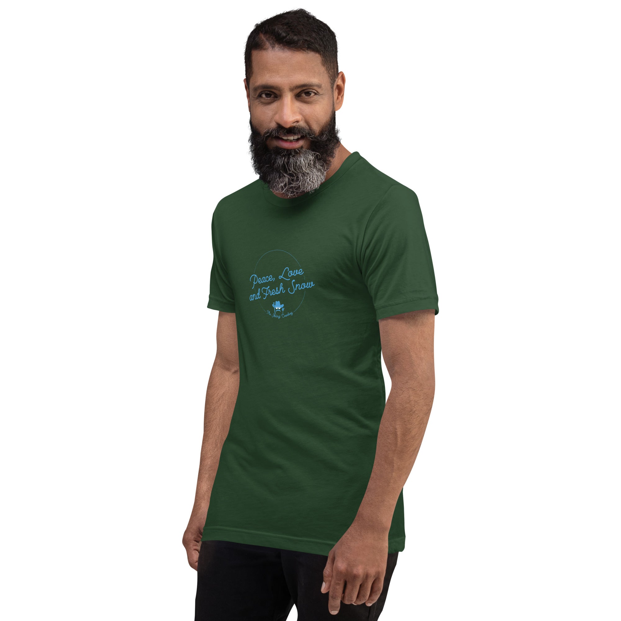 T-shirt en coton unisexe Peace, Love and Fresh Snow sur couleurs foncées