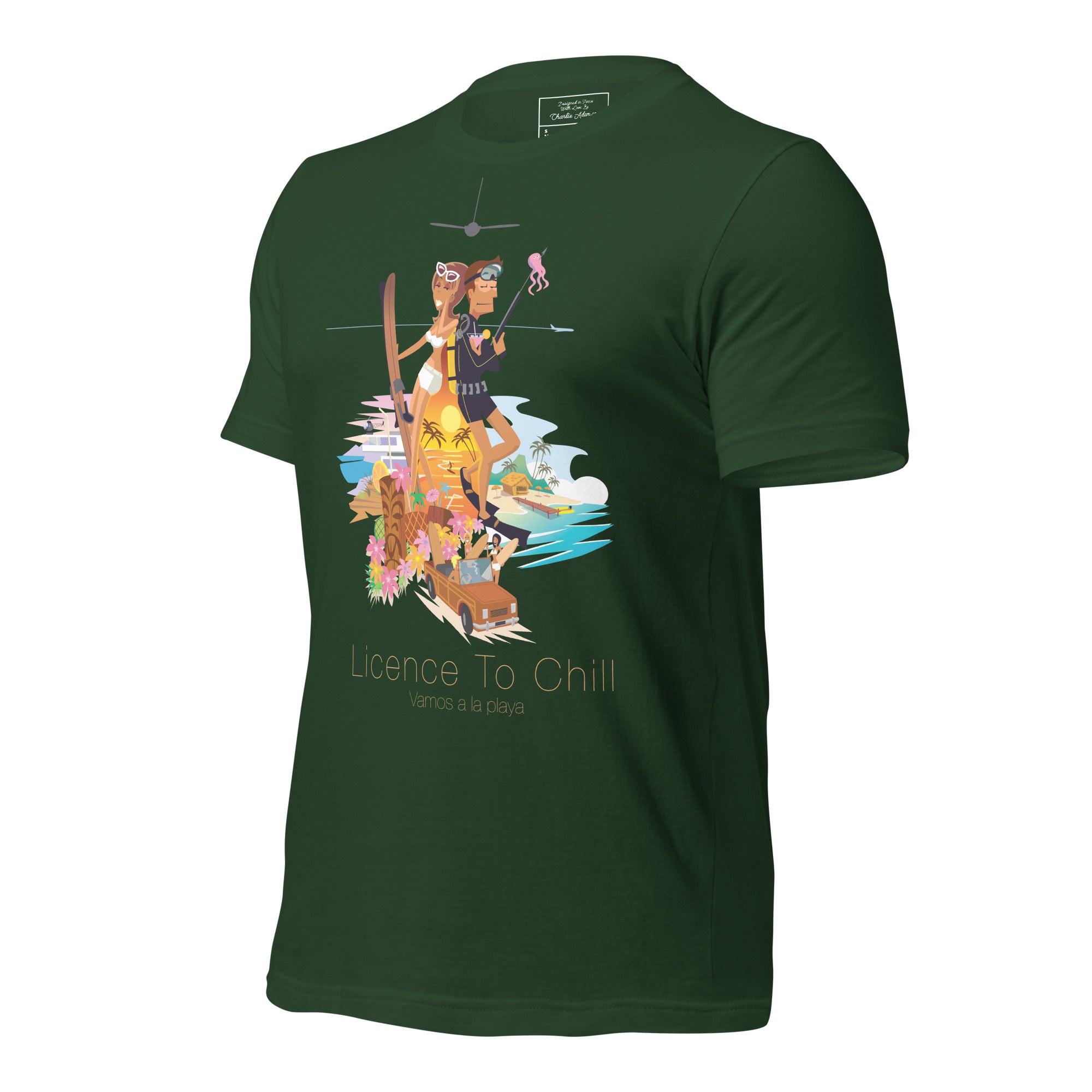 Unisex cotton t-shirt License to Chill Vamos a la Playa on Green