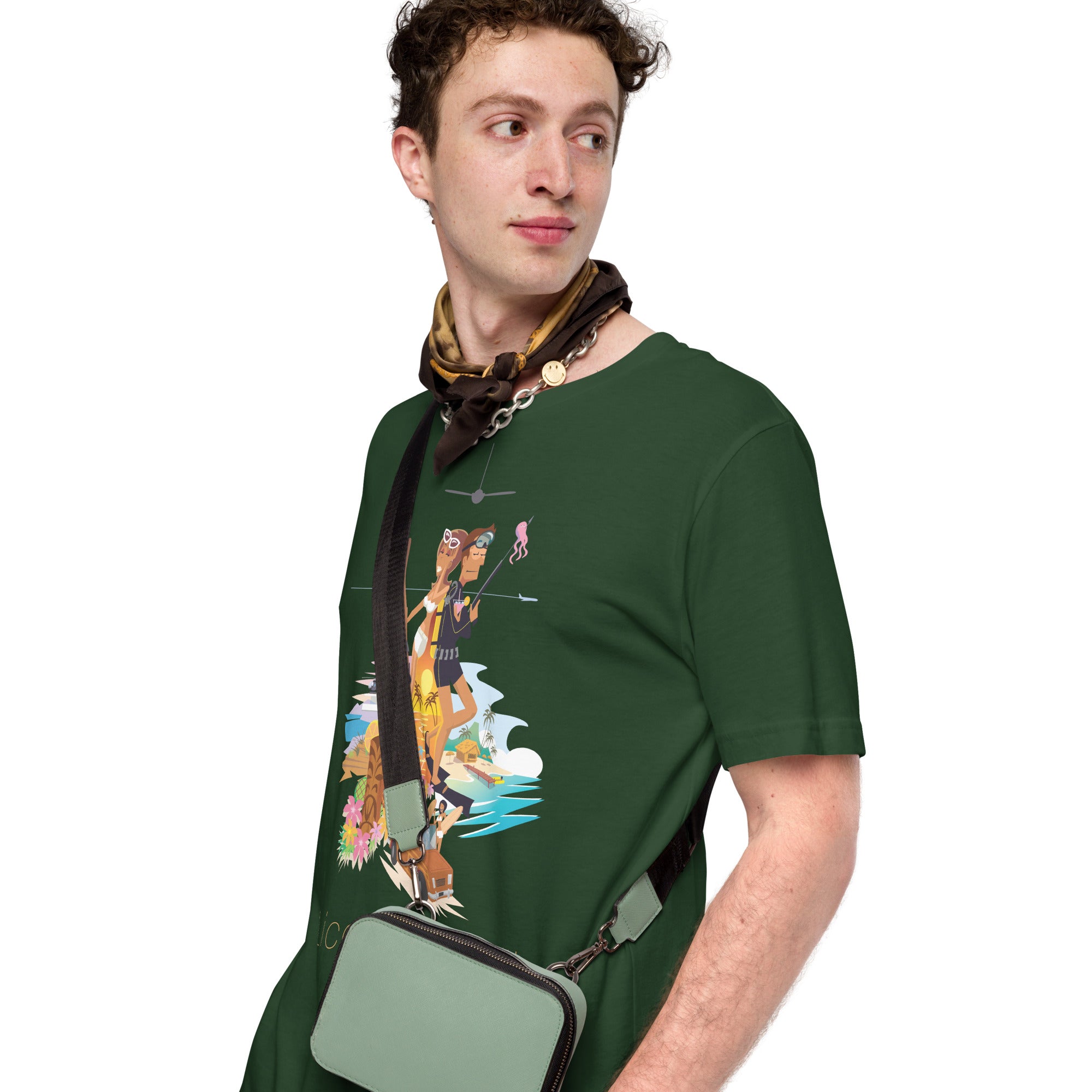 Unisex cotton t-shirt License to Chill Vamos a la Playa on Green