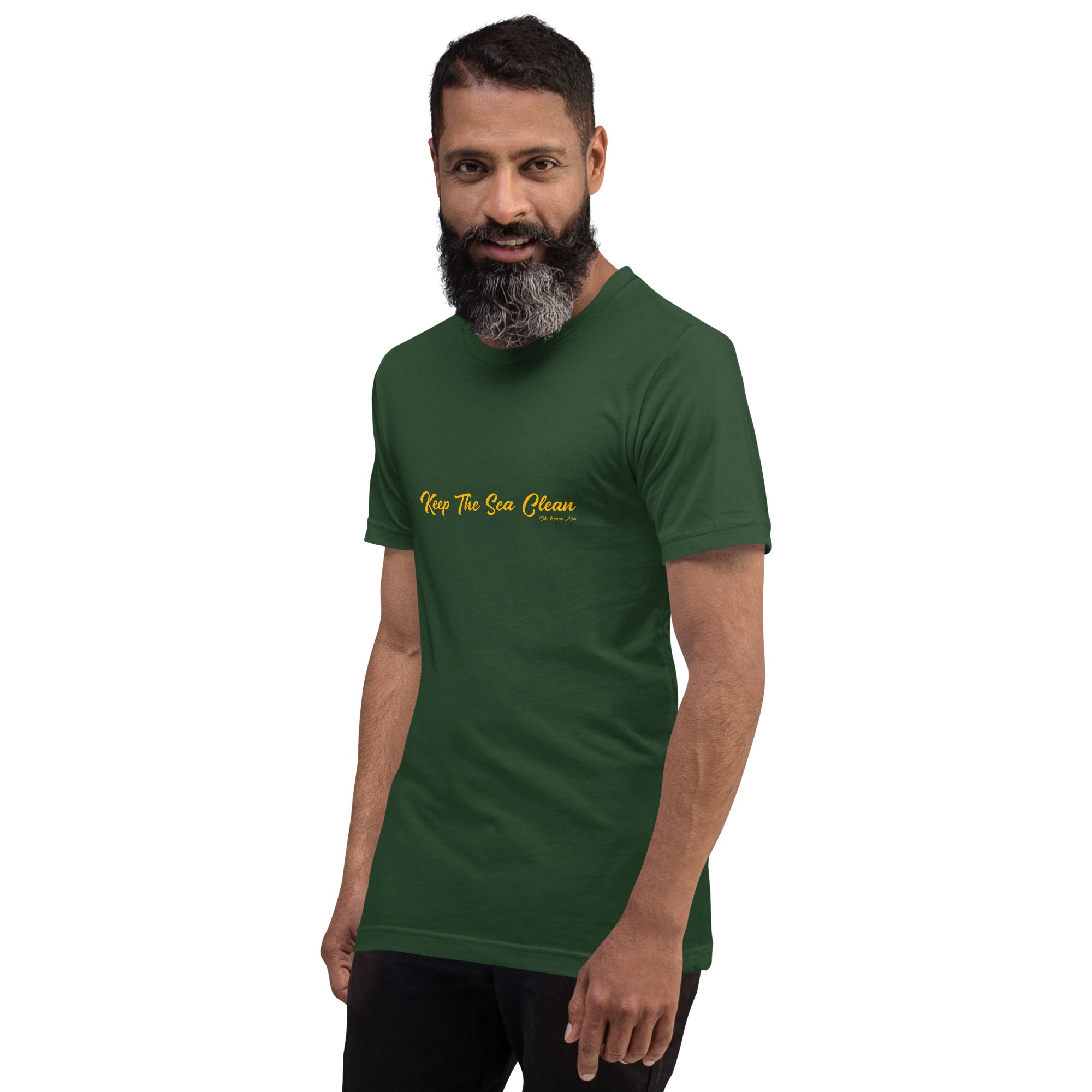 Unisex cotton t-shirt Keep The Sea Clean on greens