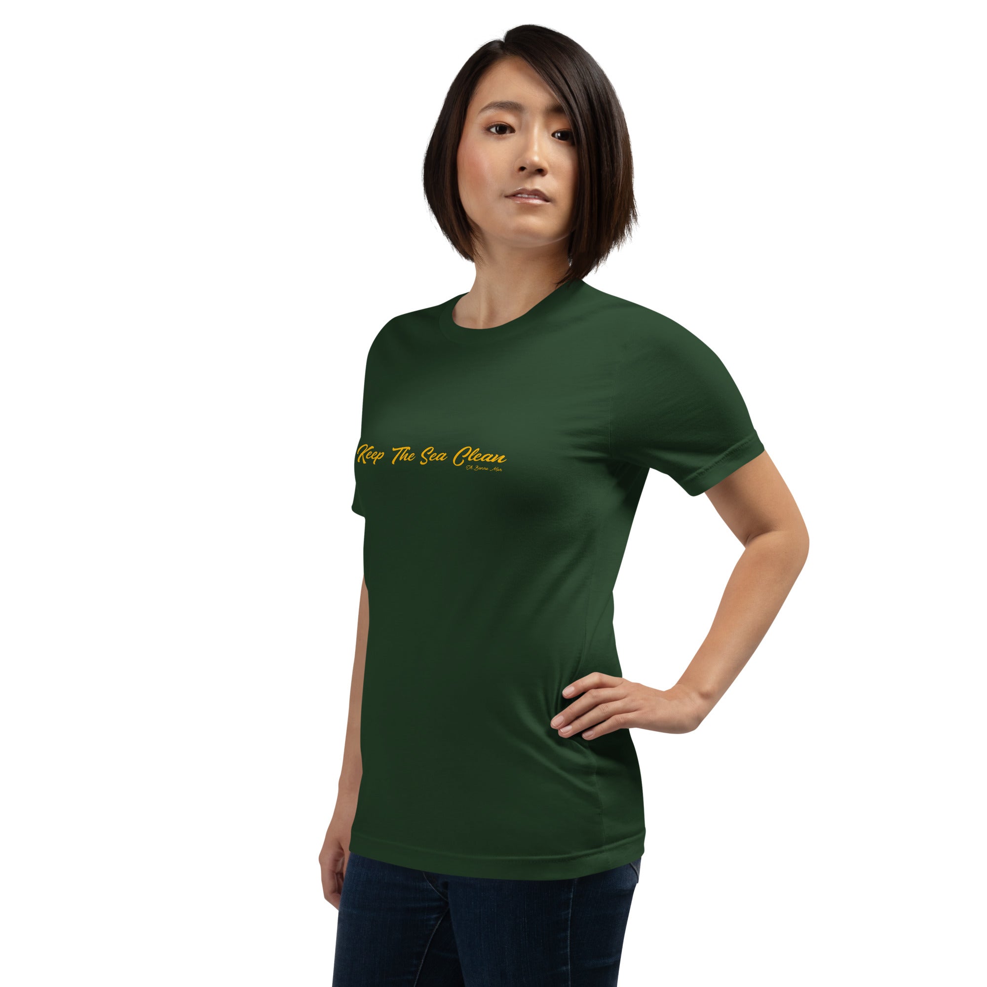 Unisex cotton t-shirt Keep The Sea Clean on greens