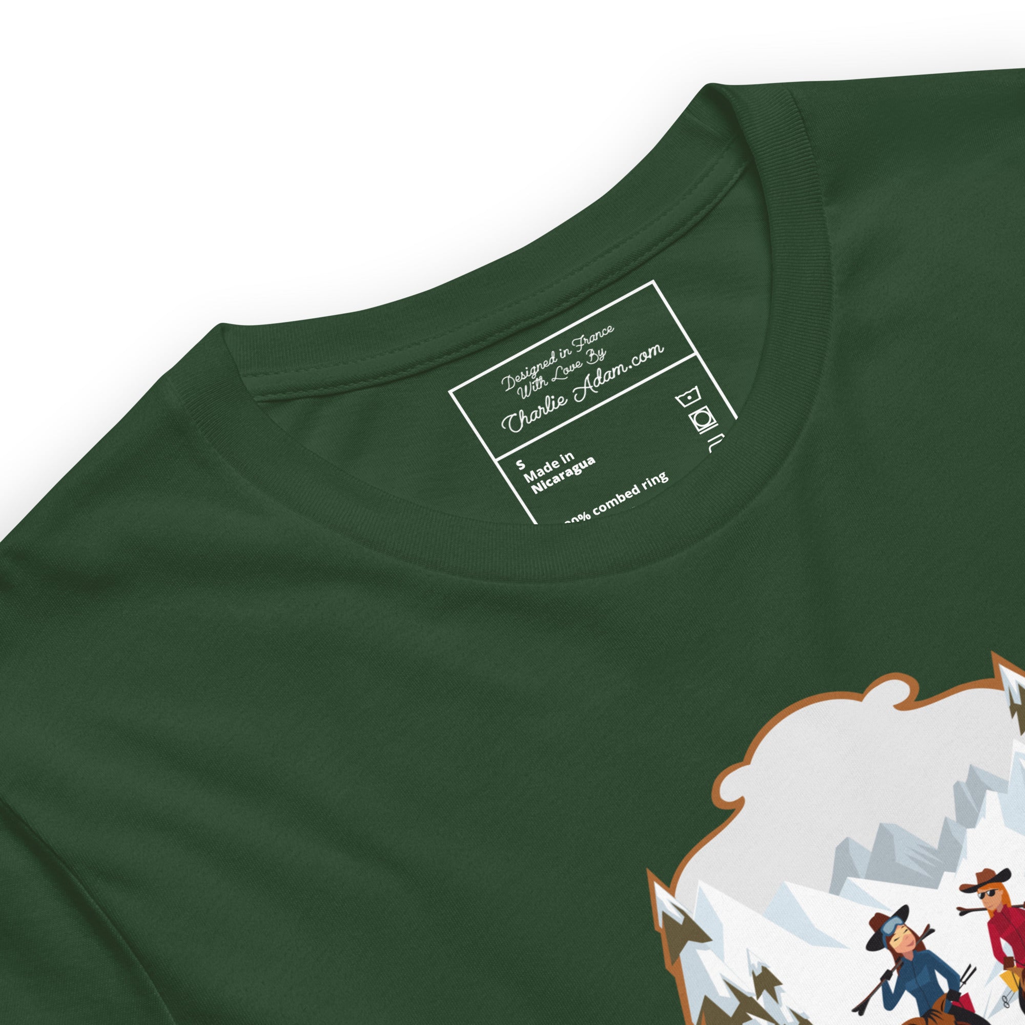 T-shirt en coton unisexe The Skiing Cowgirl sur couleurs foncées