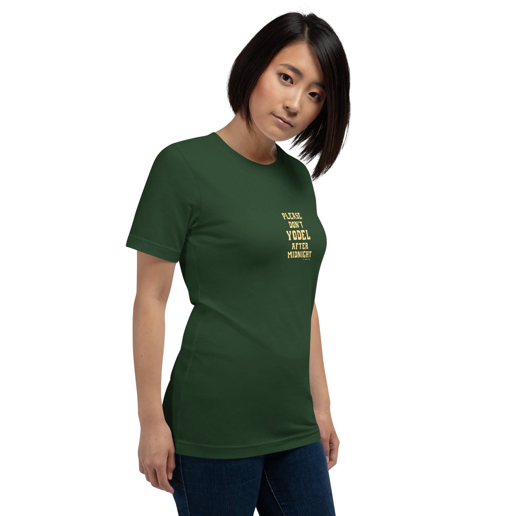 T-shirt en coton unisexe Don't Yodel After Midnight texte clair