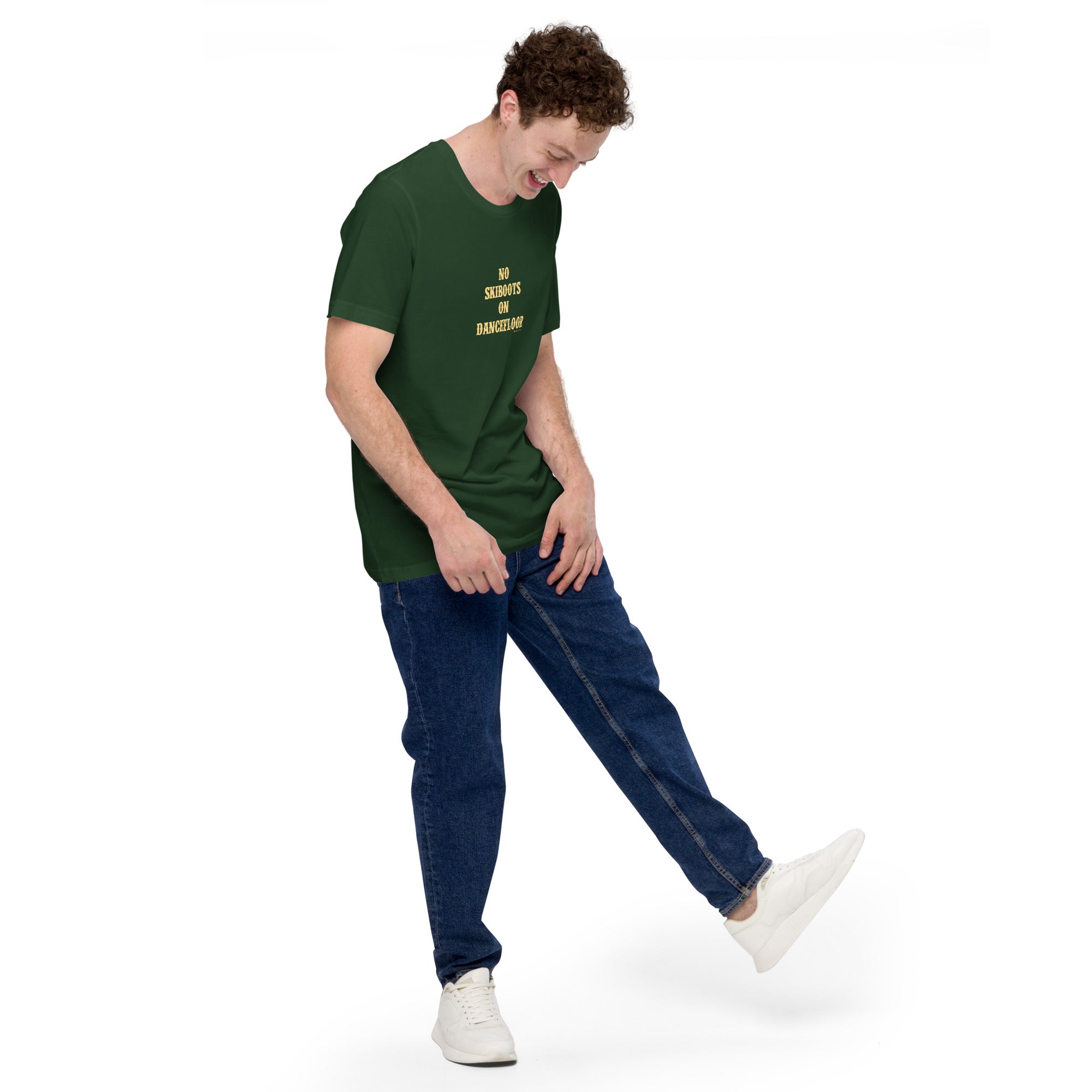 T-shirt en coton unisexe No Skiboots on Dancefloor sur couleurs foncées