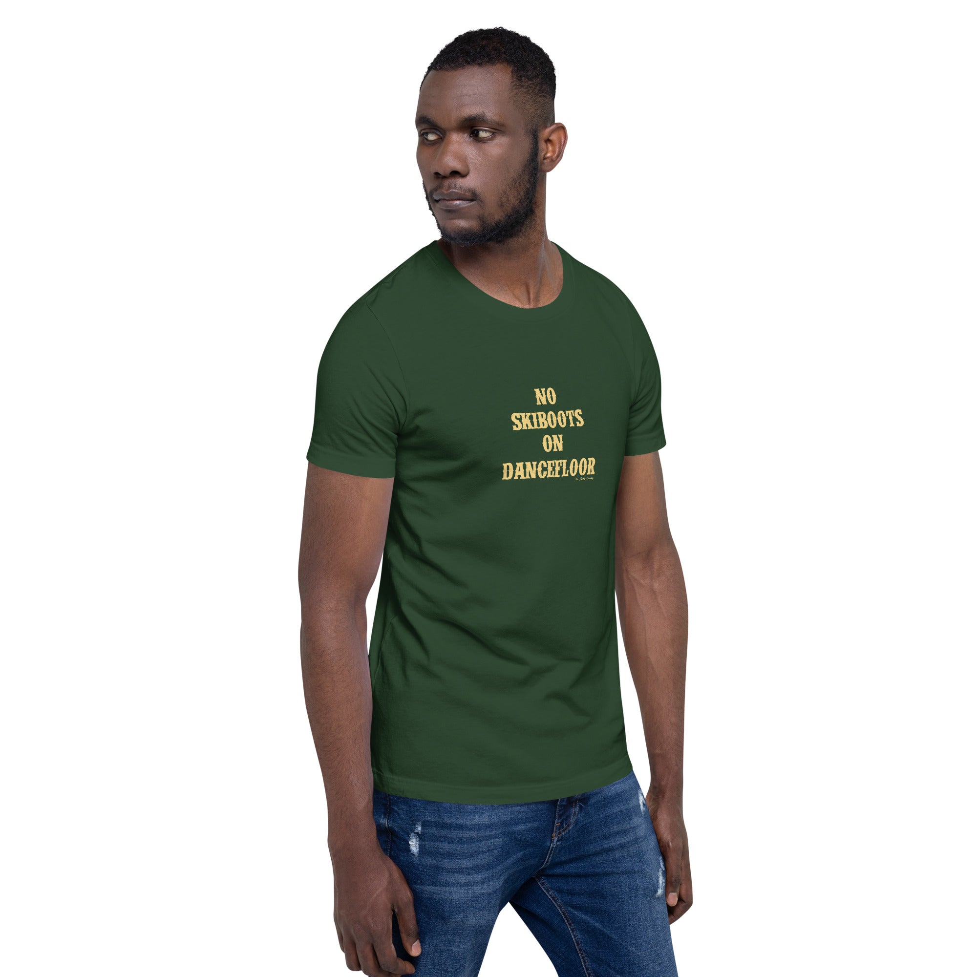 T-shirt en coton unisexe No Skiboots on Dancefloor sur couleurs foncées