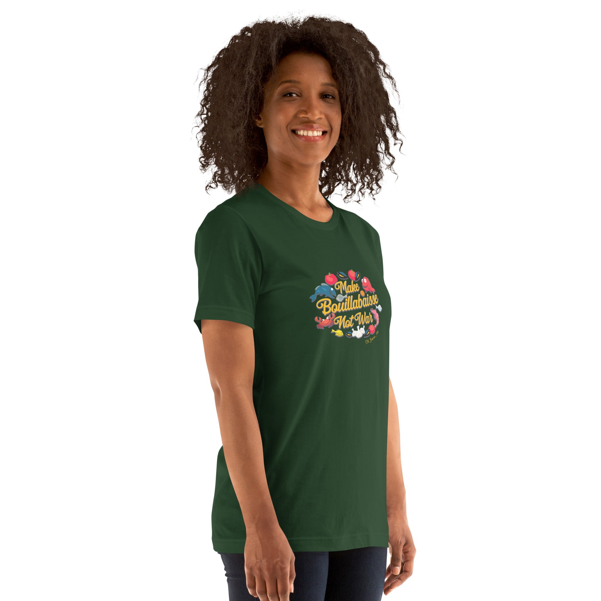 T-shirt en coton unisexe Make Bouillabaisse Not War sur couleurs foncées