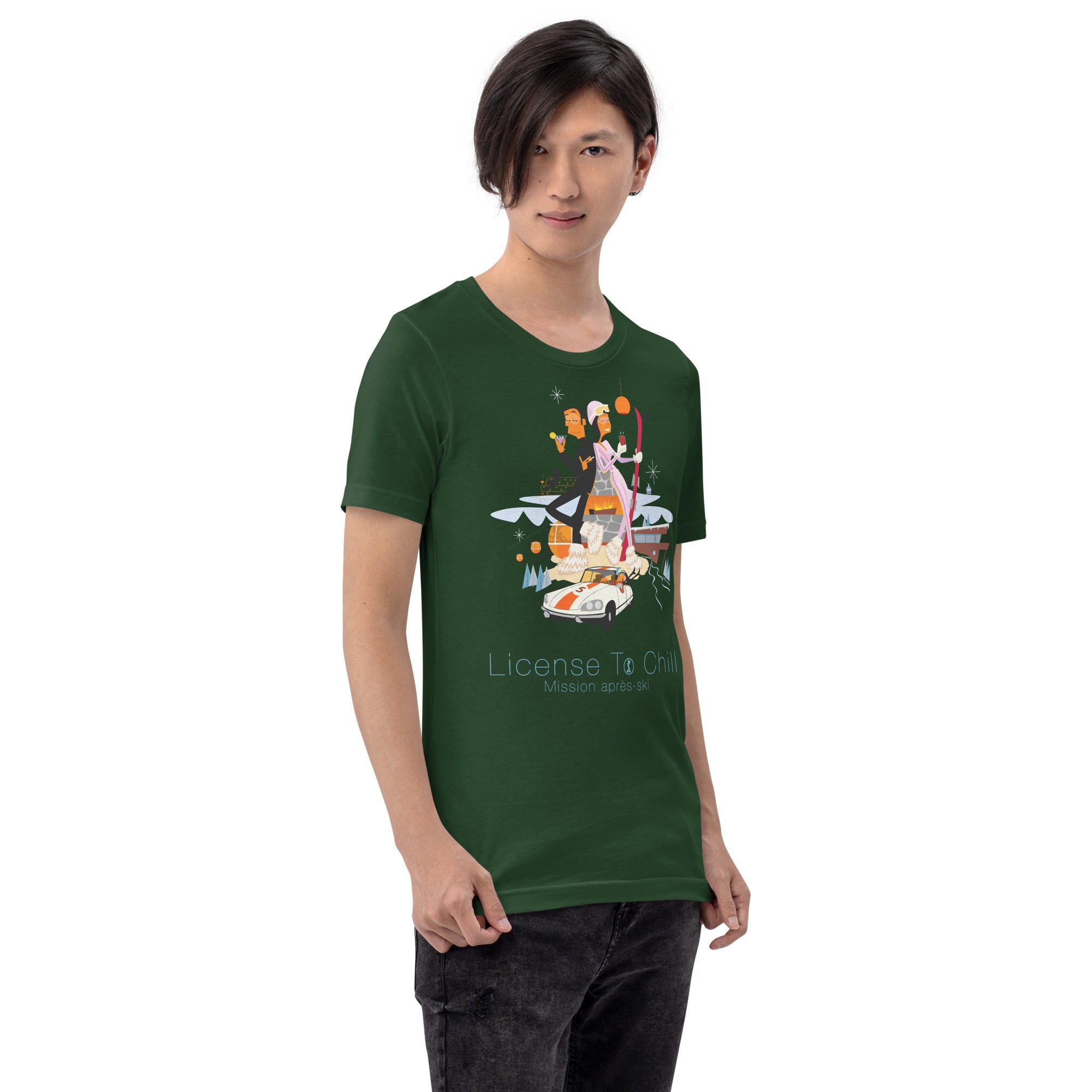T-shirt en coton unisexe License To Chill Mission Après-Ski sur couleurs foncées